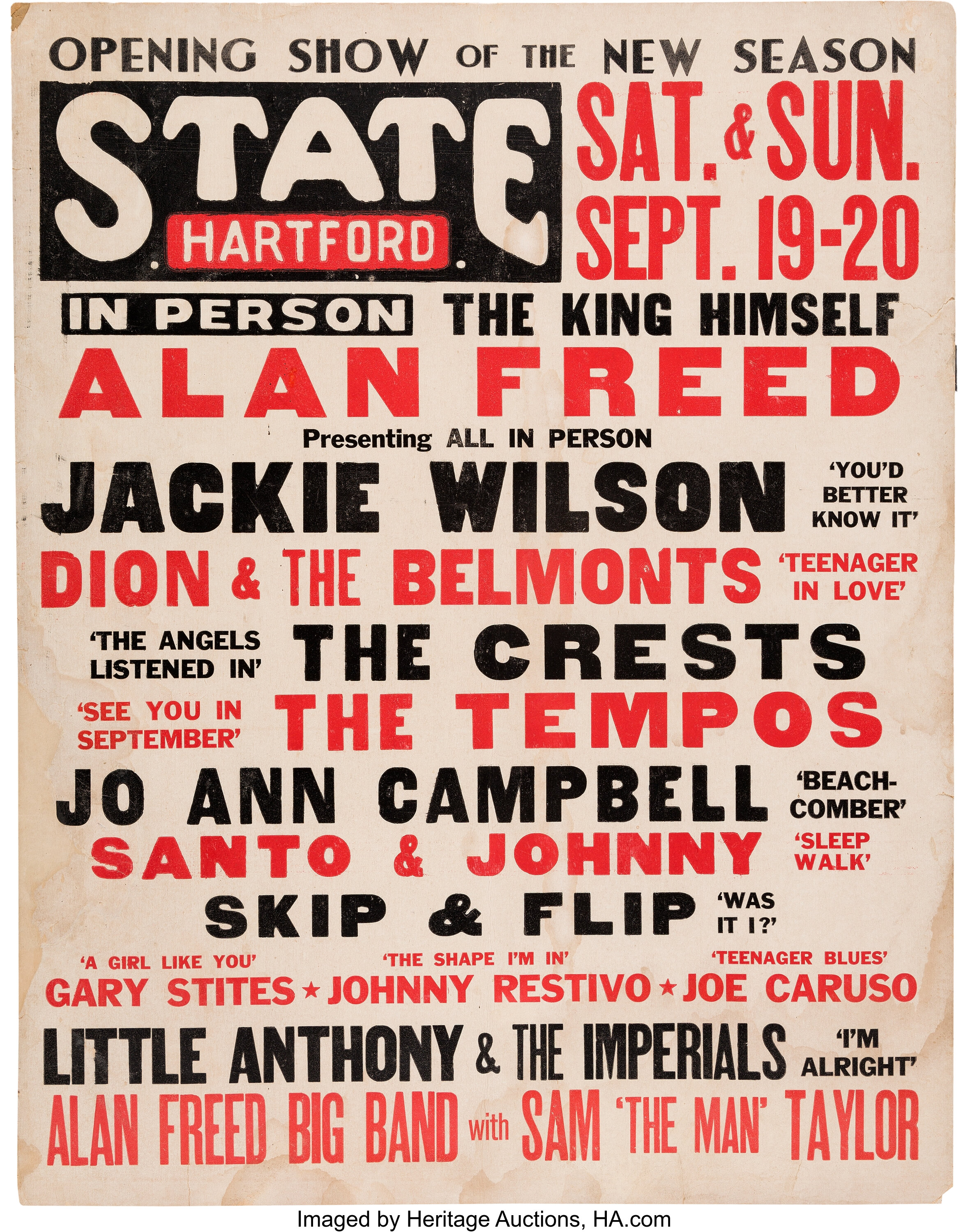 Alan Freed/Jackie Wilson Hartford State Concert Poster (1959). Very ...