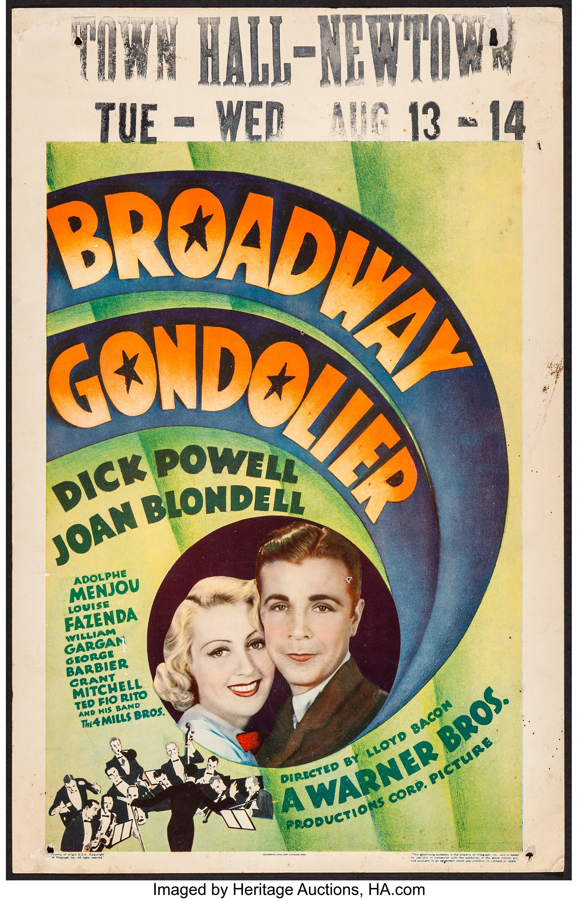 Broadway Gondolier (Warner Brothers, 1935). Window Card (14