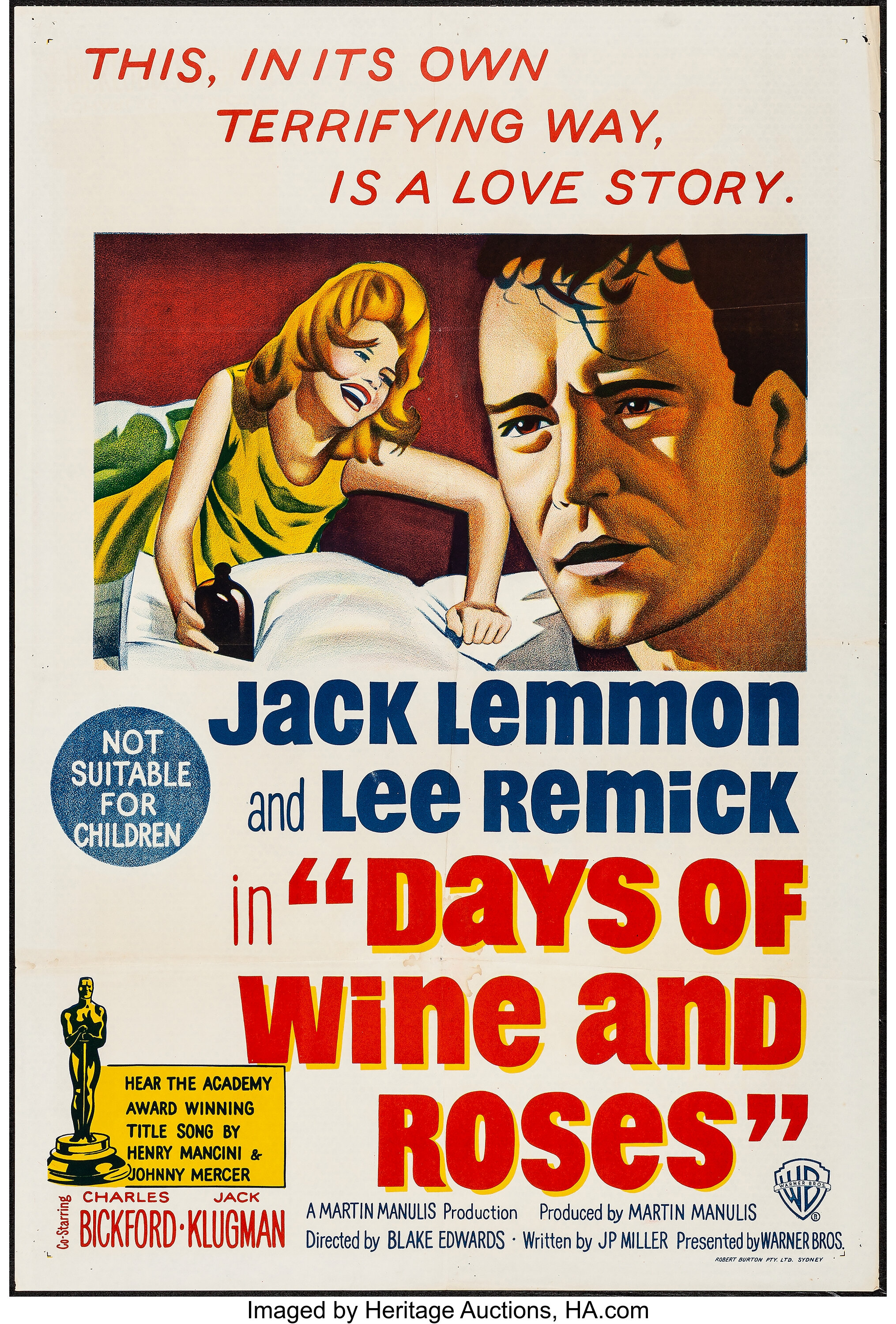 Days Of Wine And Roses Warner Brothers 1963 Australian One Lot Heritage Auctions