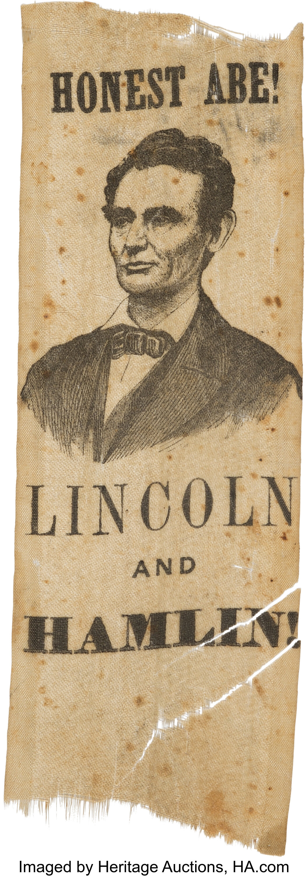 Abraham Lincoln 1860 Silk Portrait Ribbon With Wonderful Honest Lot Heritage Auctions