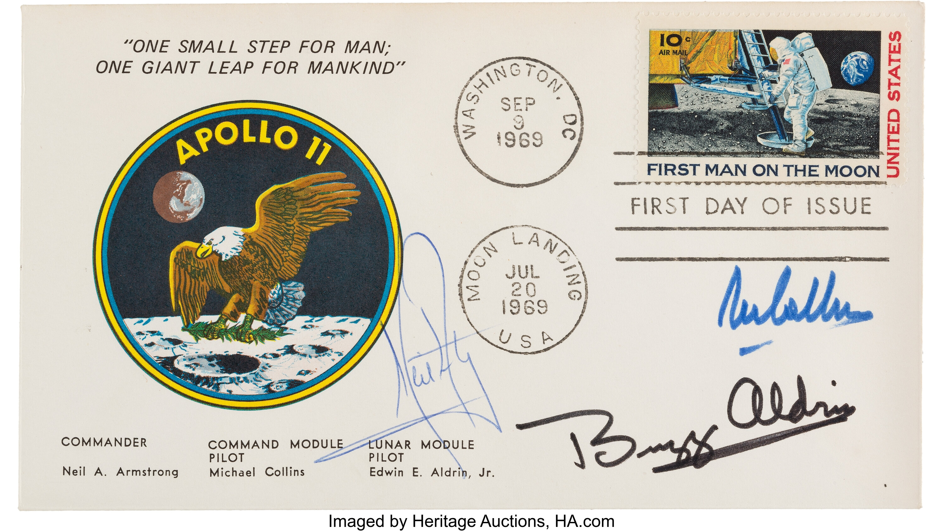 Apollo 11 Crew Signed First Man On The Moon First Day Cover Lot