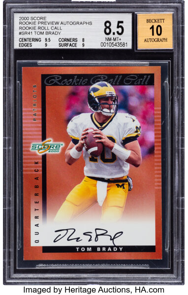 A Tom Brady rookie football card sold for $400,100