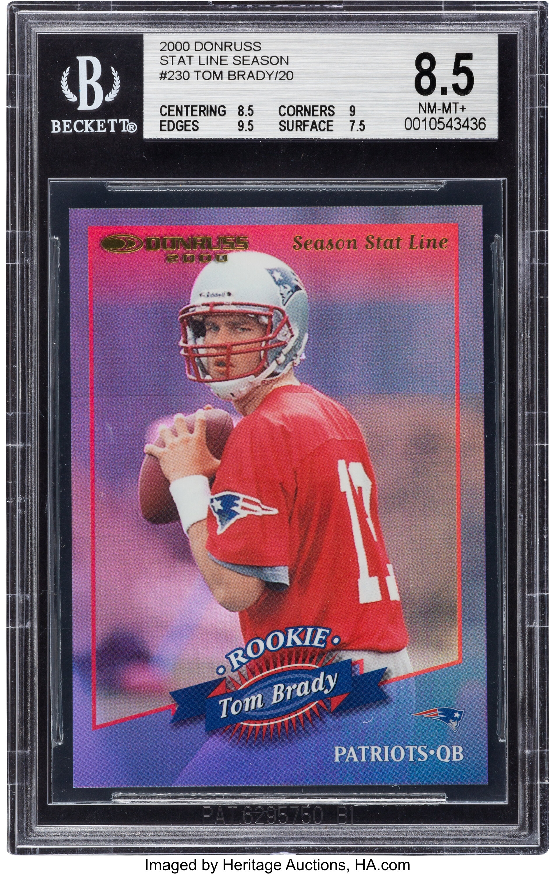 2000 Donruss Tom Brady Season Stat Line #230 BGS NM-MT+ 8.5