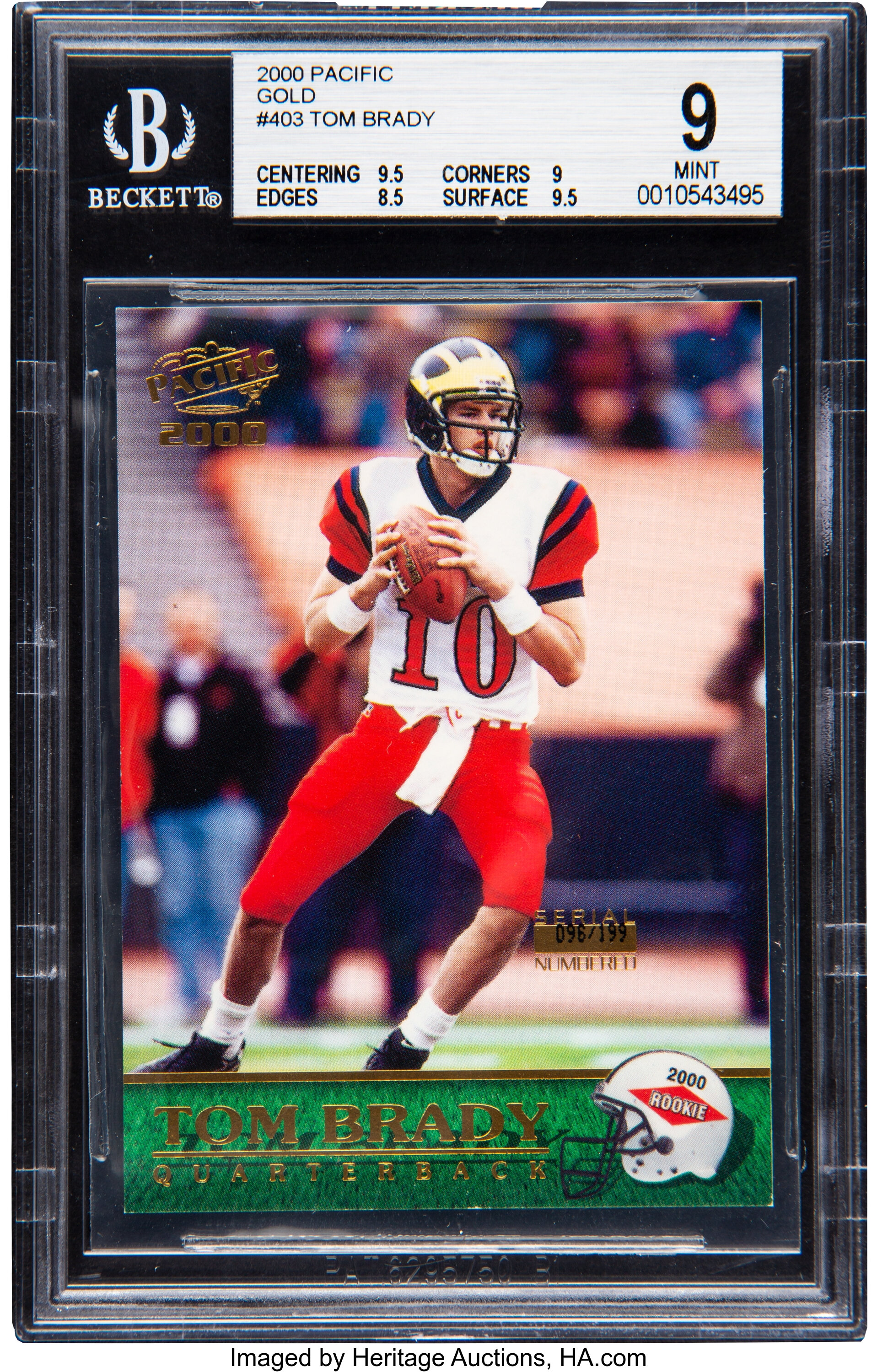 2000 Pacific Tom Brady Gold #403 BGS Mint 9 - Numbered 96/199., Lot  #81771