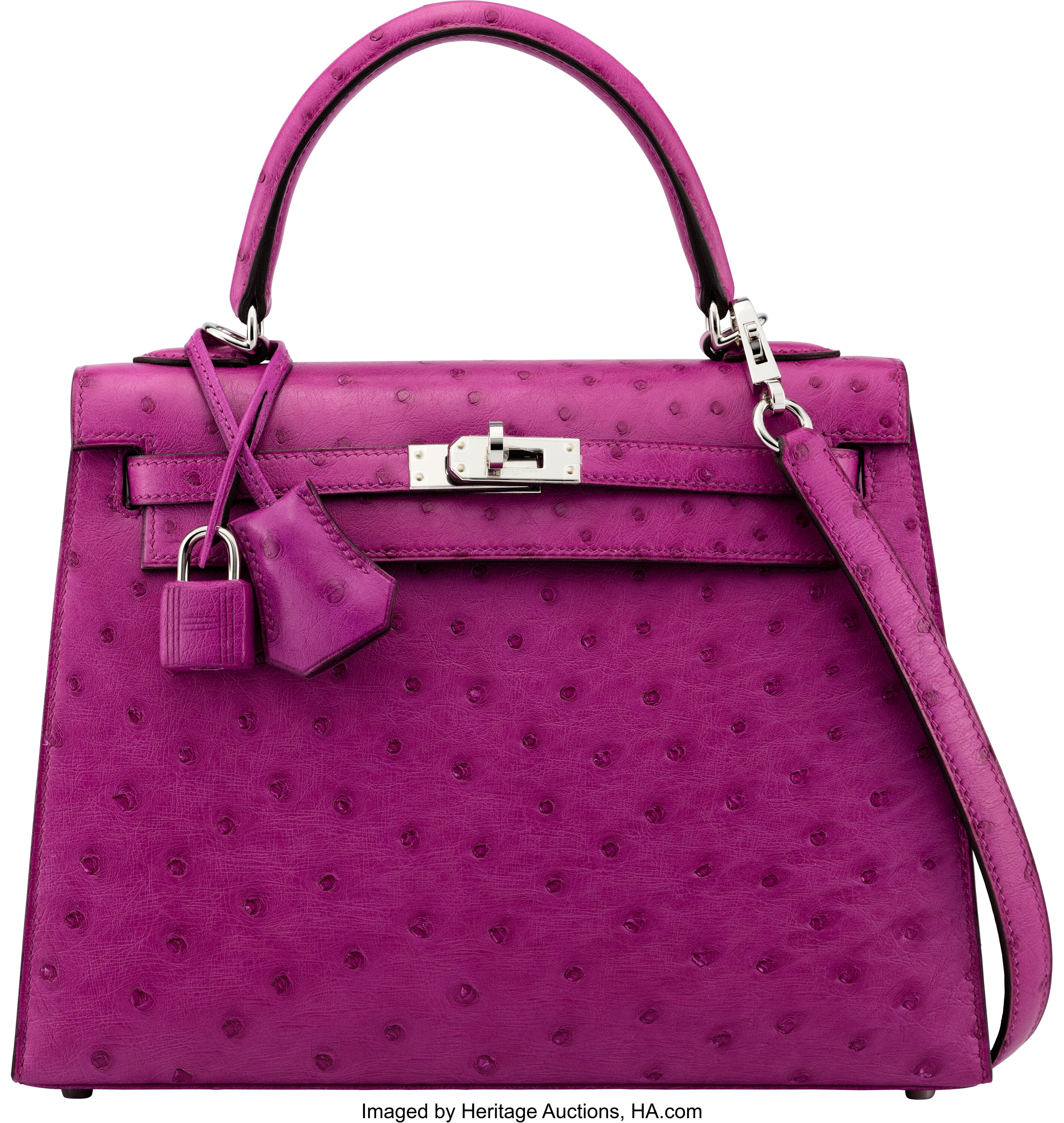 BRAND NEW ! Hermes Kelly 25cm Rose Pourpre Ostrich Leather Palladium  Hardware - The Attic Place