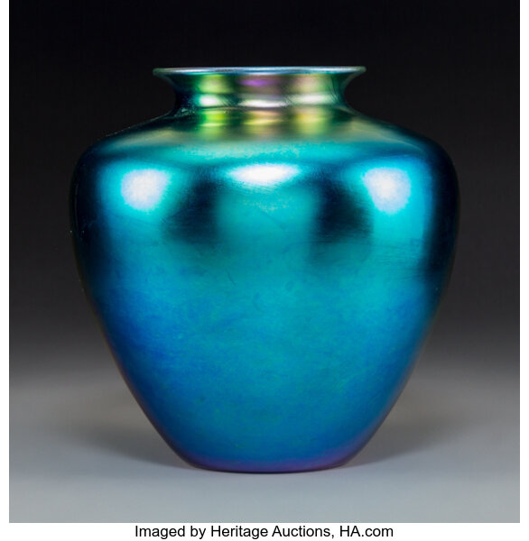 Steuben Blue Aurene Glass Vase Circa 1915 Engraved Steuben Ht