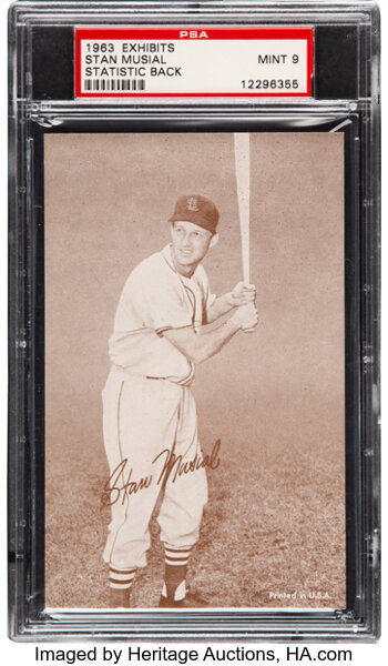 1963 Exhibit Stat Back Stan Musial PSA Mint 9 - Pop One, None, Lot #81074