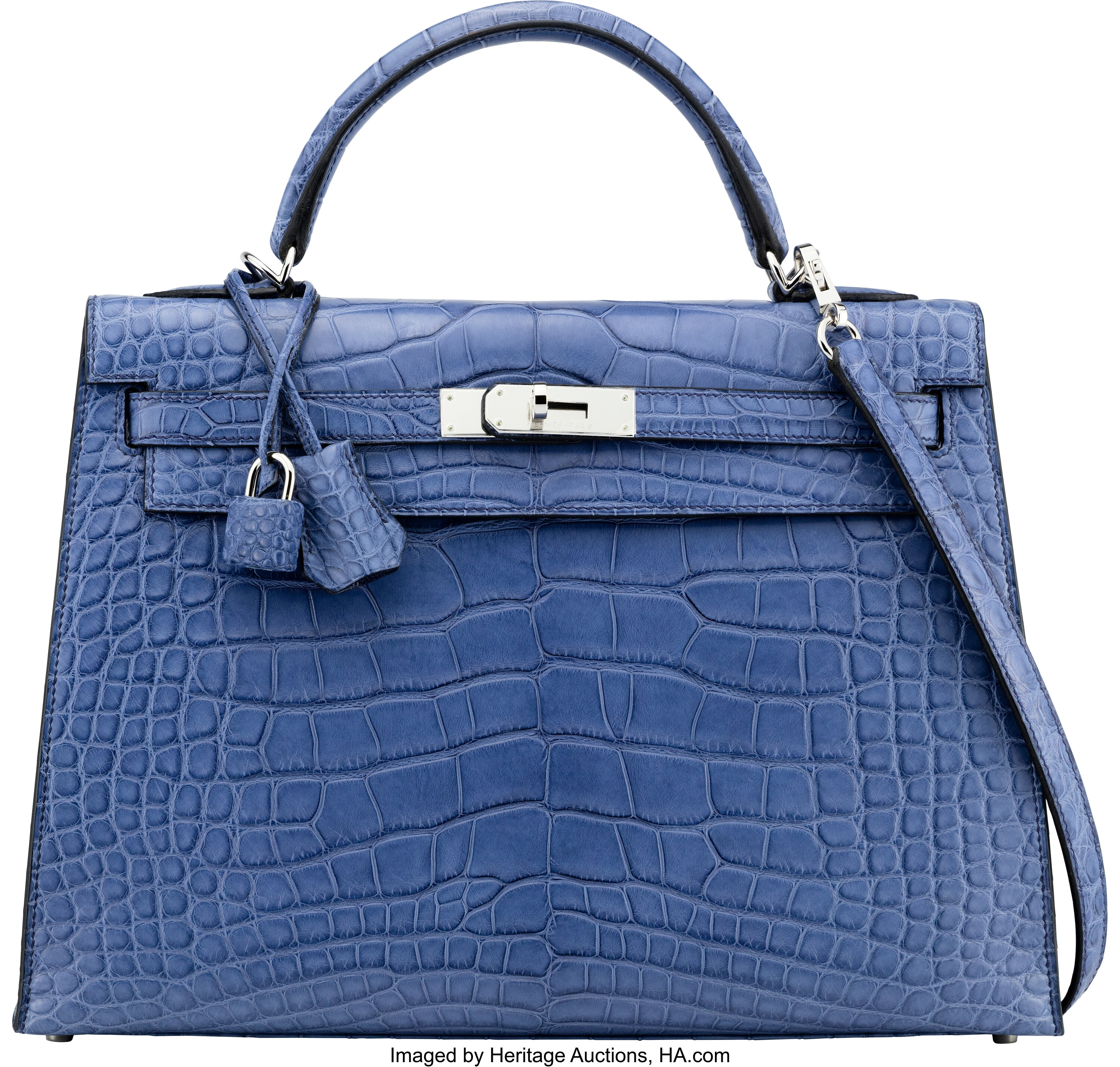 Hermès 32cm Matte Blue Brighton Alligator Sellier Kelly Bag with | Lot ...