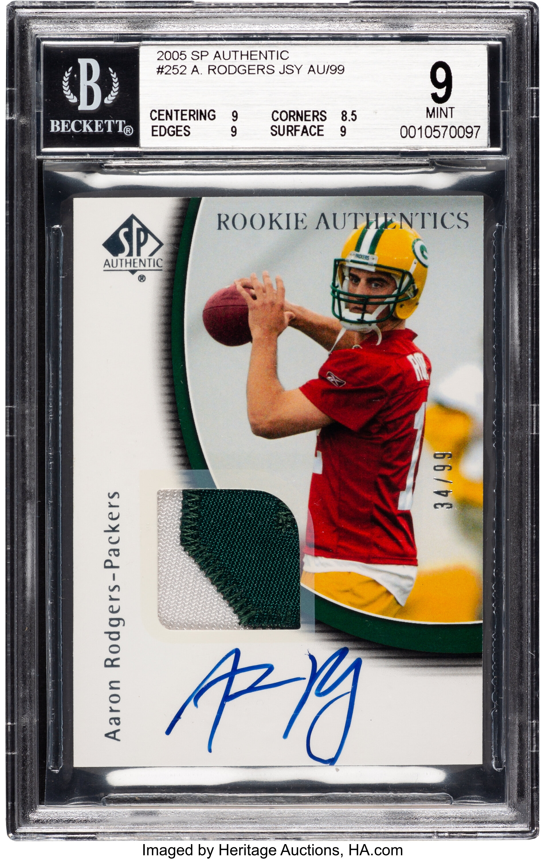 2005 SP Authentic Rookie Authentics Aaron Rodgers #252 BGS Mint 9,, Lot  #81458