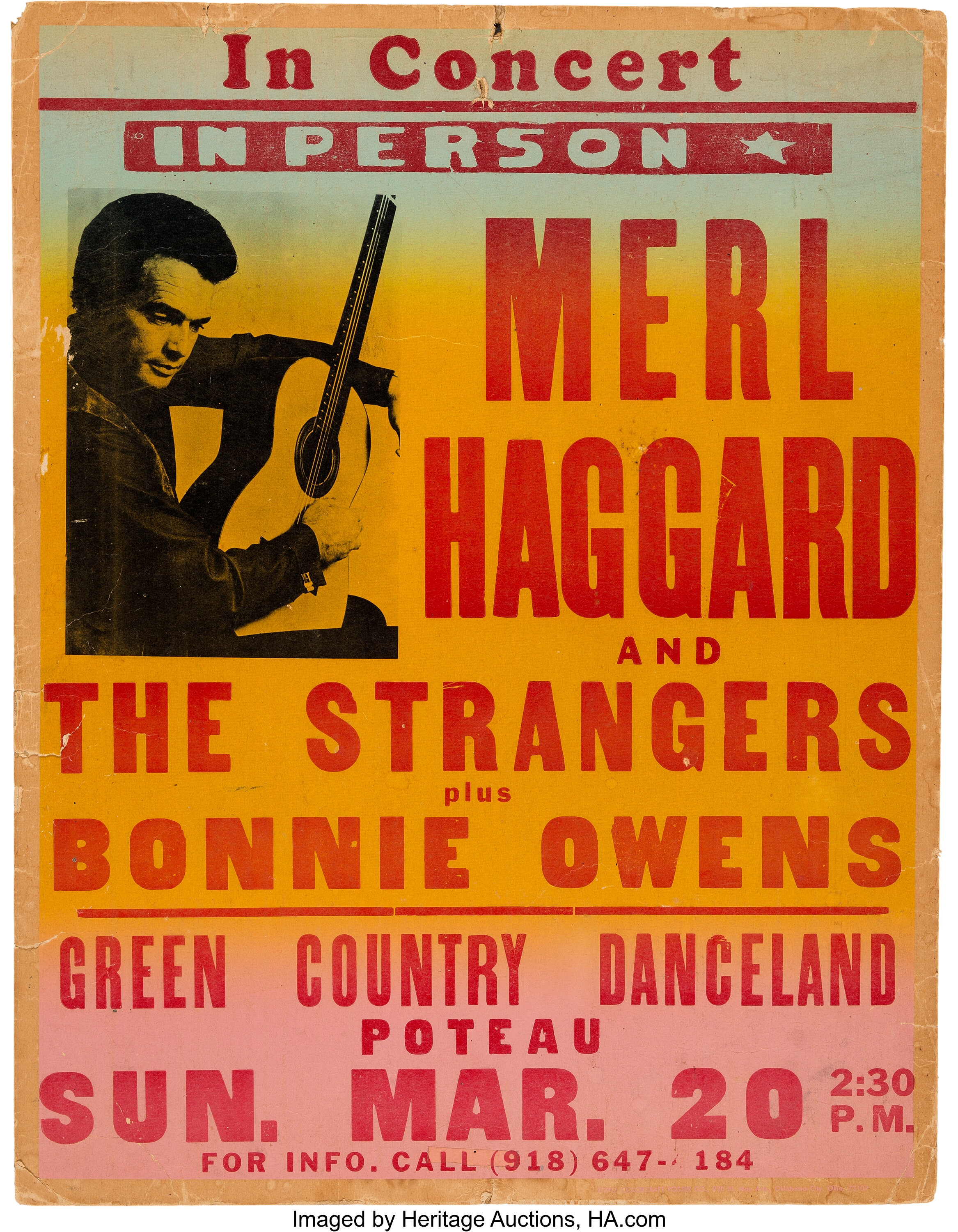 Merle Haggard Green Country Danceland Concert Poster (Circa 1966 ...