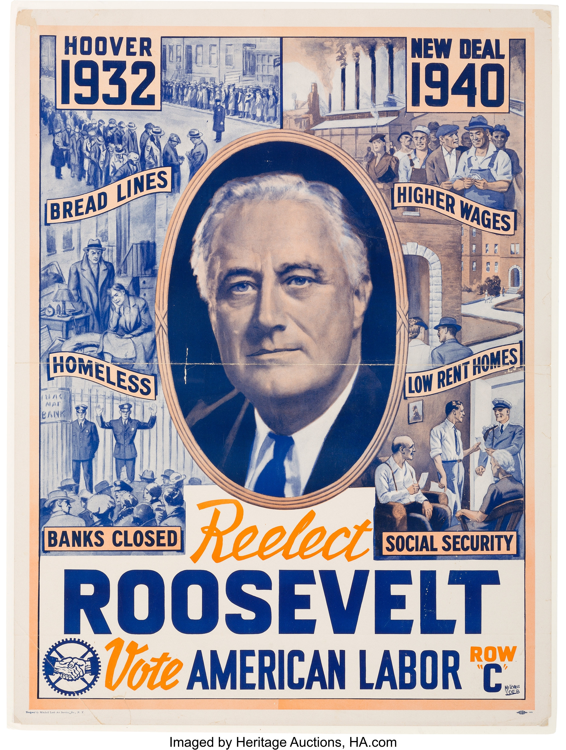 Franklin D Roosevelt 1940 Re Elect Roosevelt Vote American Labor Lot Heritage Auctions