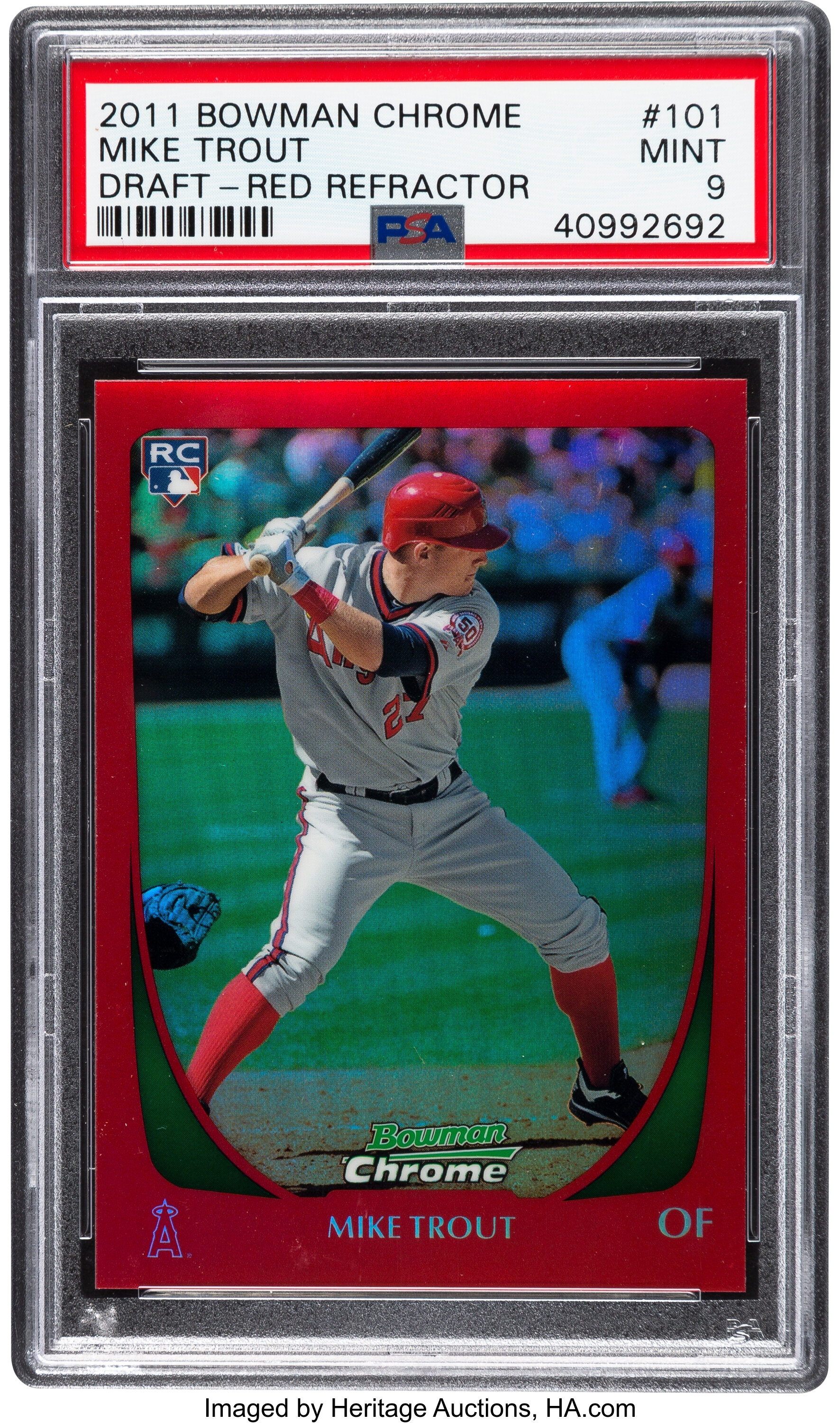 2017 Topps Chrome Mike Trout Red Jersey Green Refractor Angels 