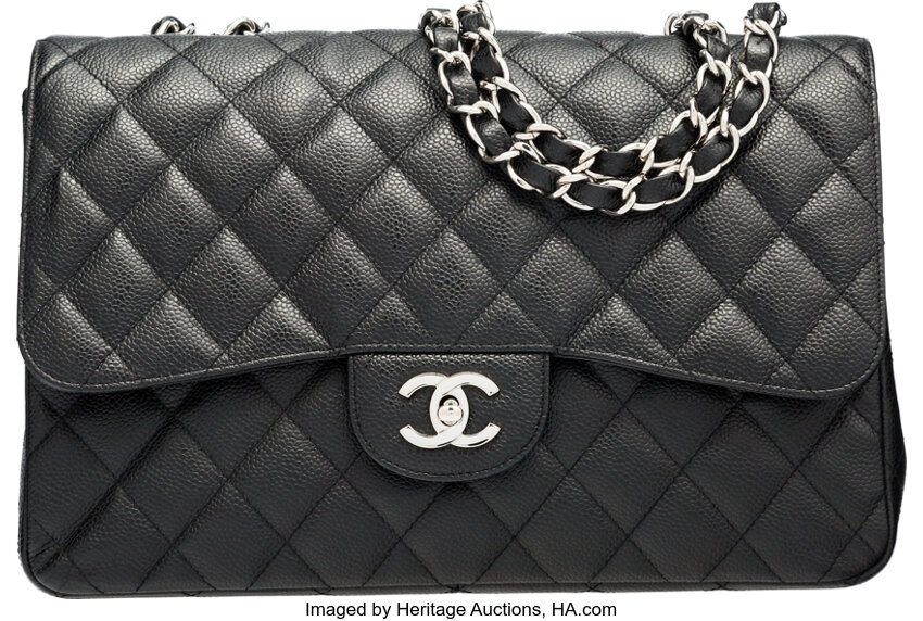 CHANEL Black Caviar Leather Silver Hardware 25 Double Flap Handbag