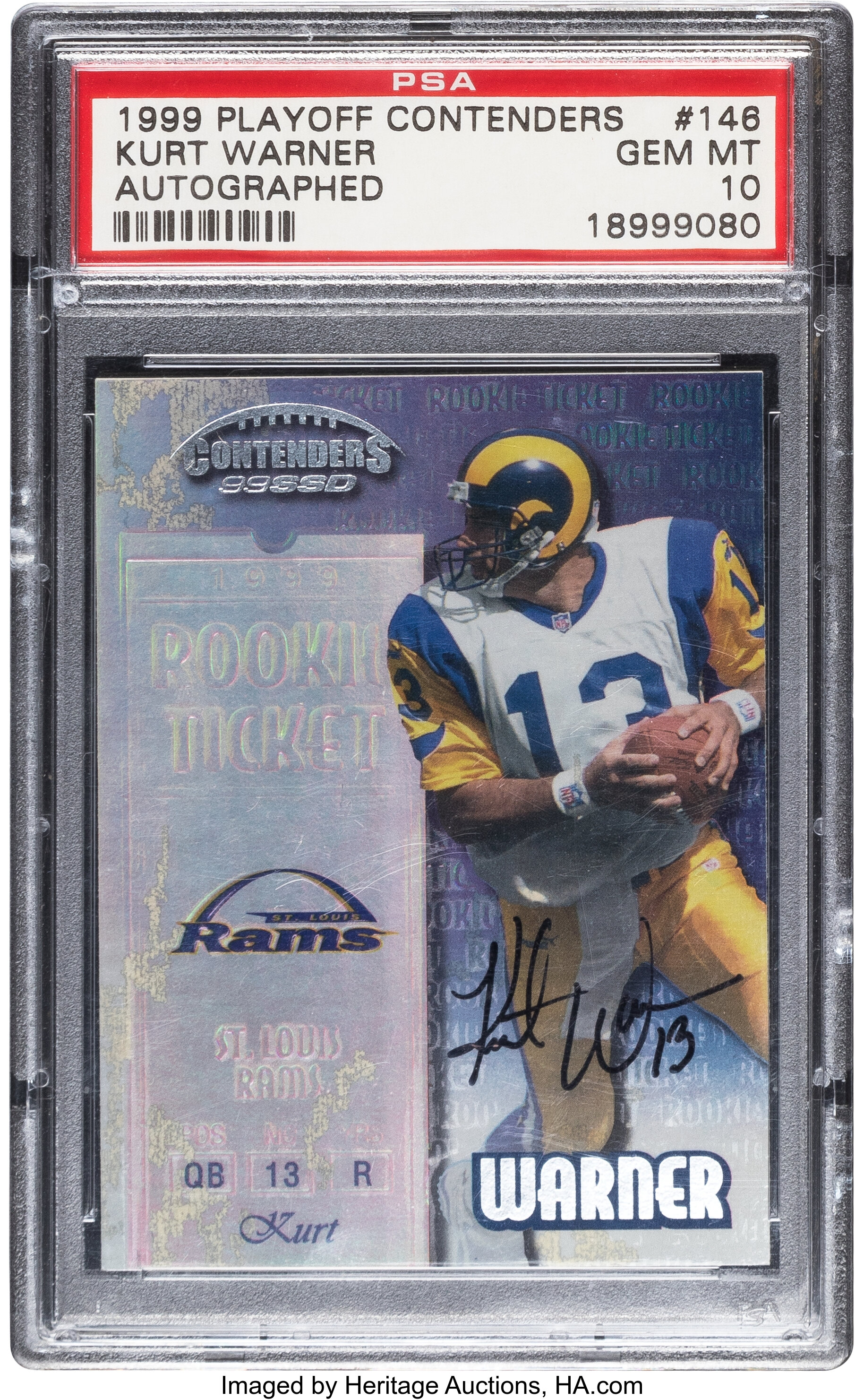 1999 Playoff Contenders Autographed Kurt Warner #146 PSA Gem MT, Lot  #81484