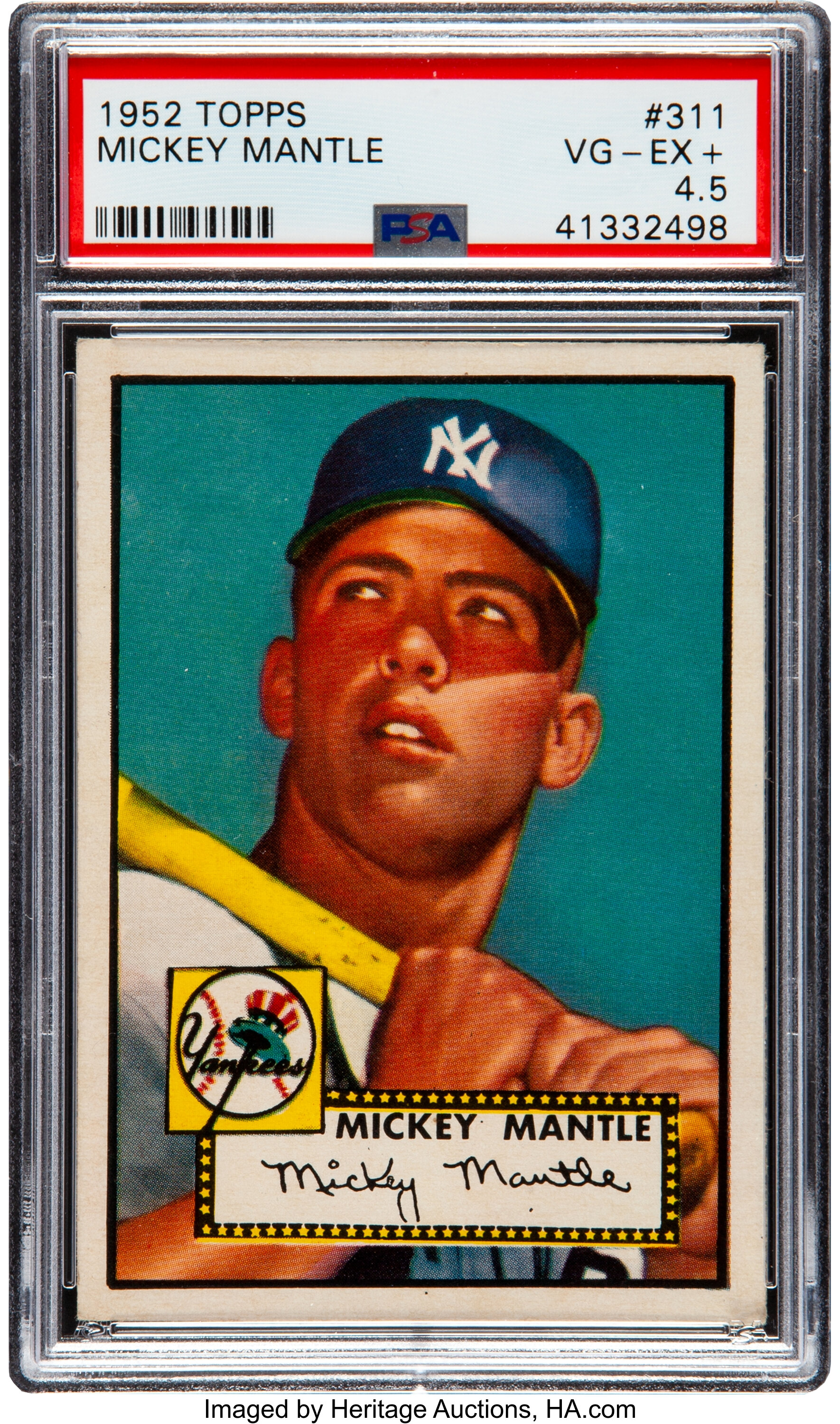 At Auction: 1952 Topps #311 Mickey Mantle RC (PSA Authentic).