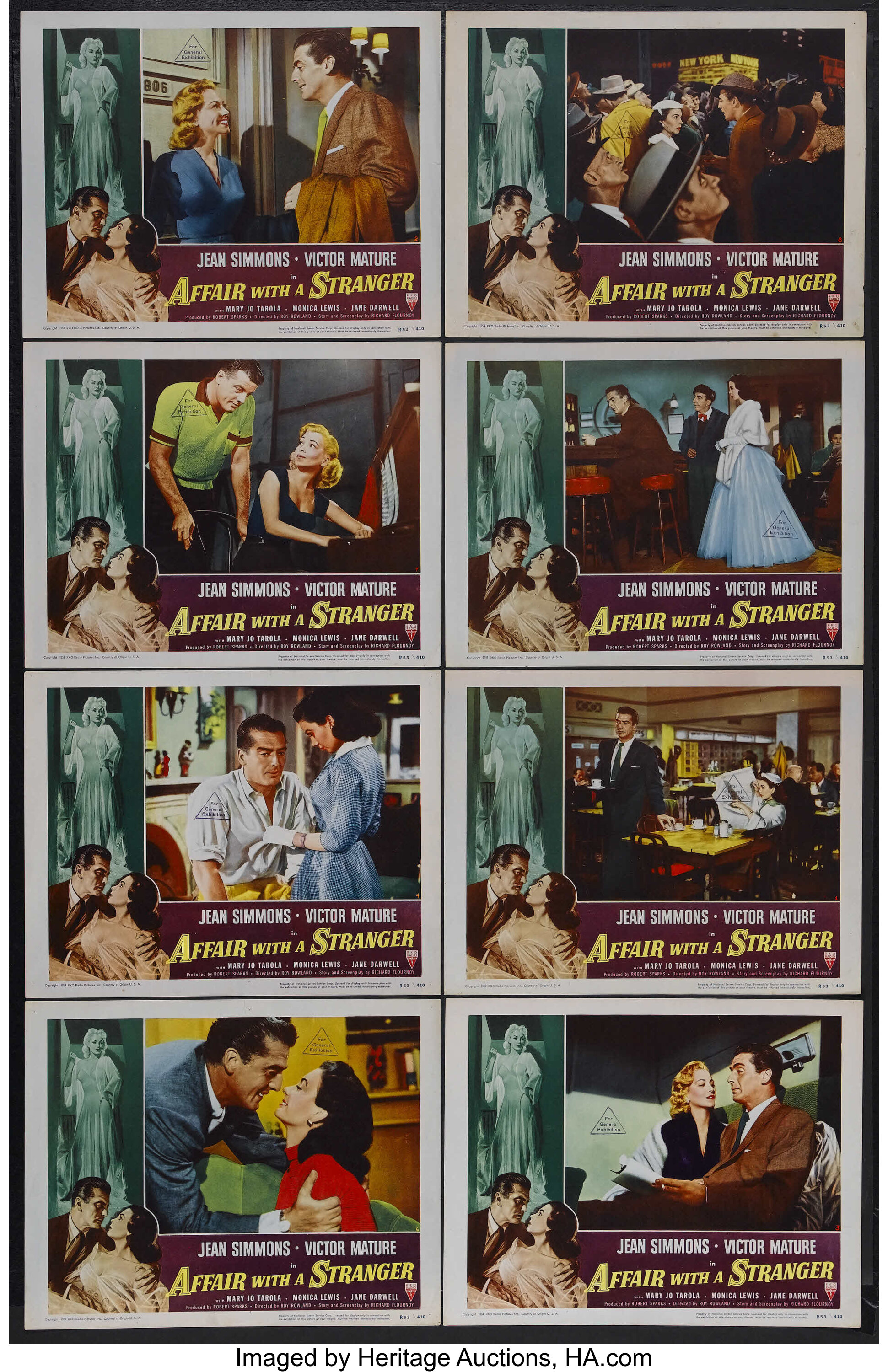 Affair with a Stranger (RKO, 1953). Lobby Card Set of 8 (11