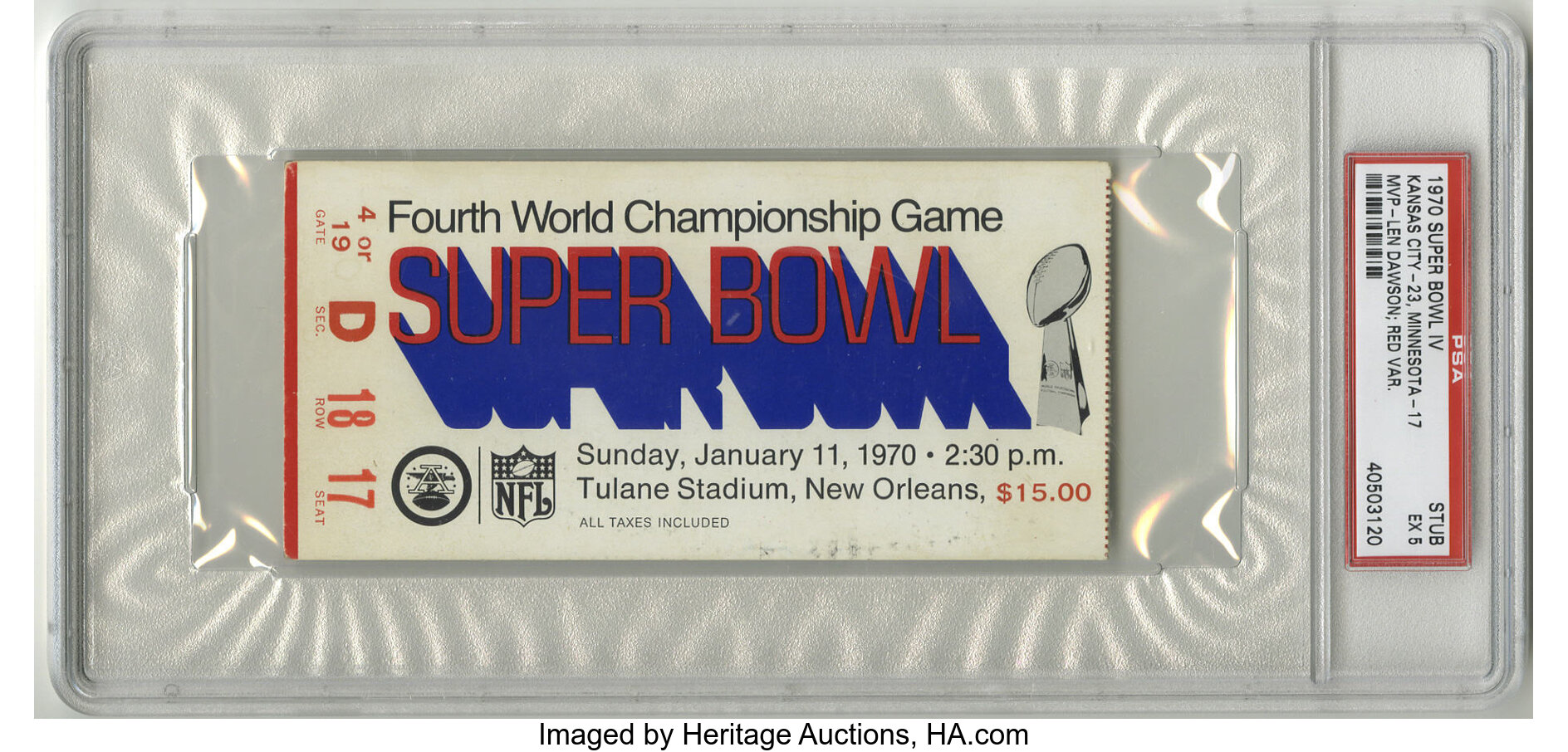 1970 Super Bowl IV Football Ticket Stub PSA EX 5. Offered is a