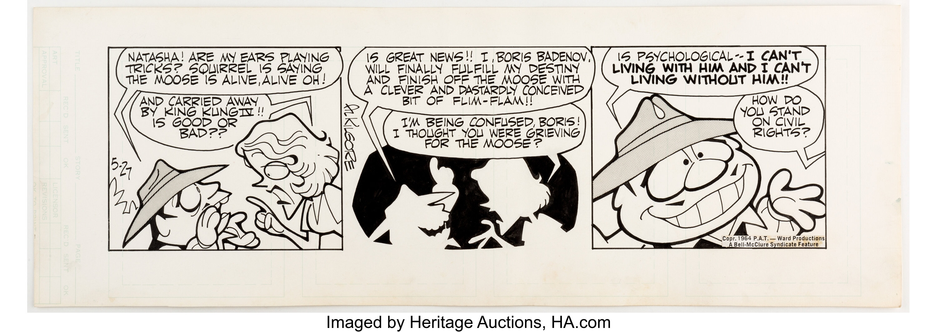 Al Kilgore Bullwinkle Daily Comic Strip Original Art dated 5-27-64 ...