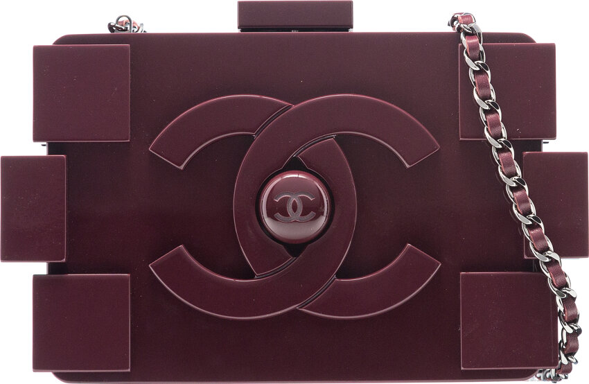 Chanel Dark Purple Lucite Lego Clutch. Condition: 2. 8 Width x, Lot  #58147