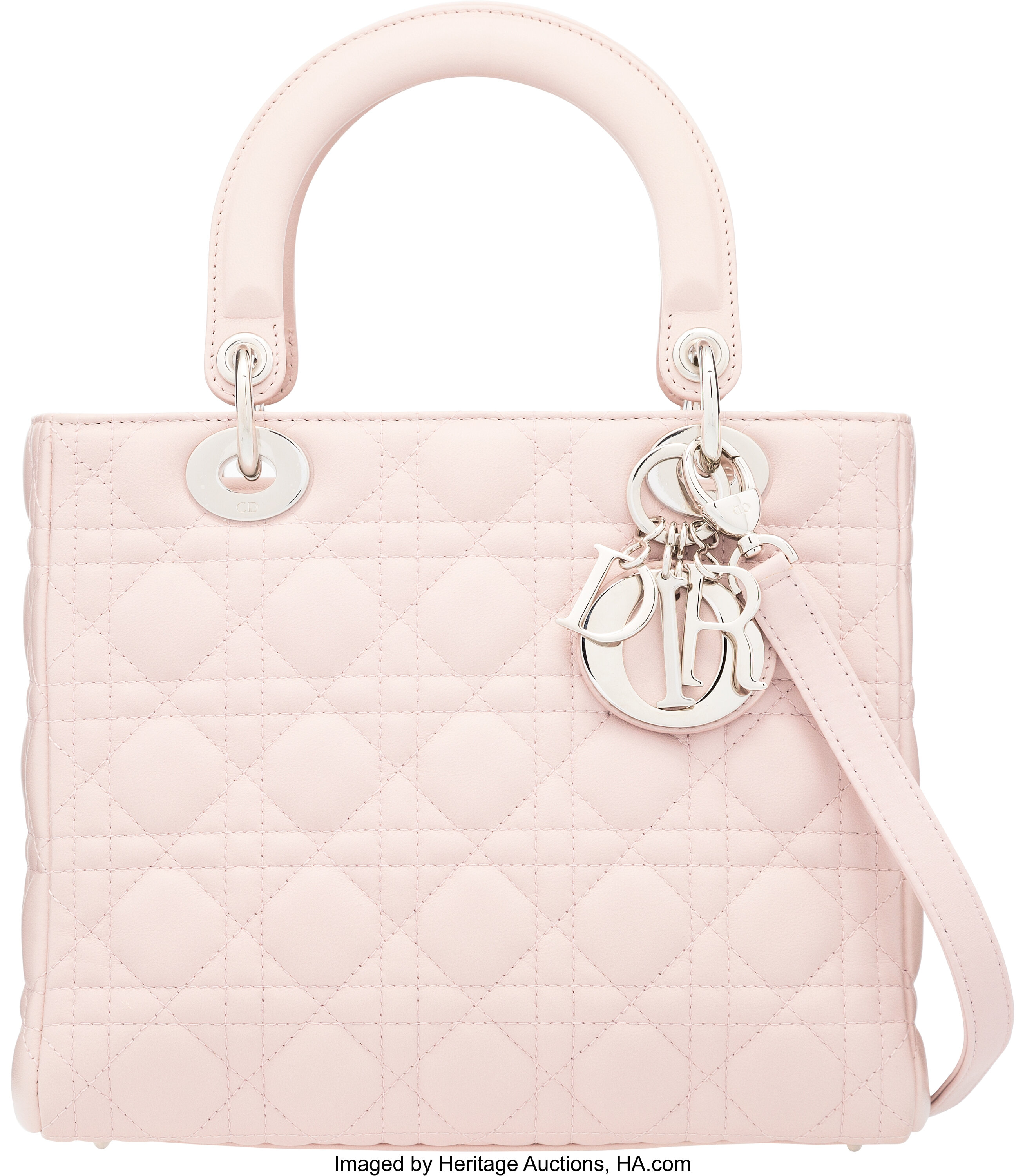 CHRISTIAN DIOR Lambskin Cannage Medium Lady Dior Light Pink