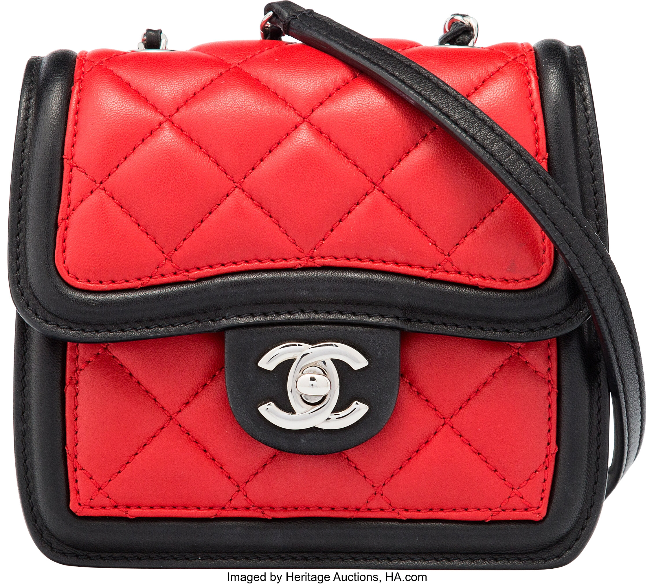 Chanel Red, Black & White Quilted Calfskin Leather Mini Flap Bag., Lot # 58230