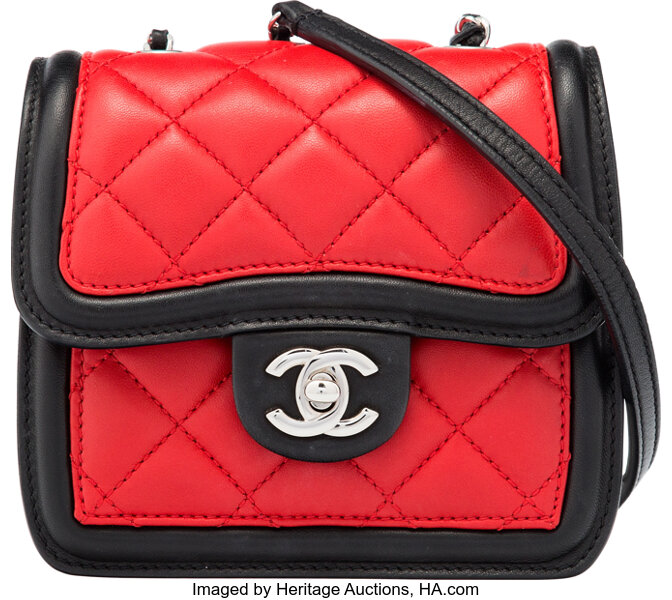 Chanel Red, Black & White Quilted Calfskin Leather Mini Flap Bag., Lot  #58230
