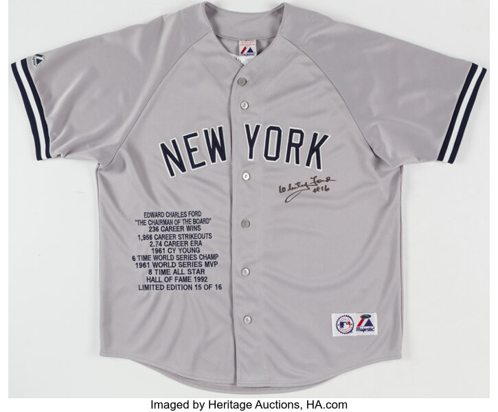 Whitey Ford Signed New York Yankees Stat Jersey. Autographs
