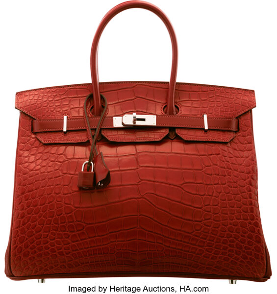 Hermès 35cm Matte Rouge Grenat Alligator & Clemence Leather Birkin, Lot  #58014