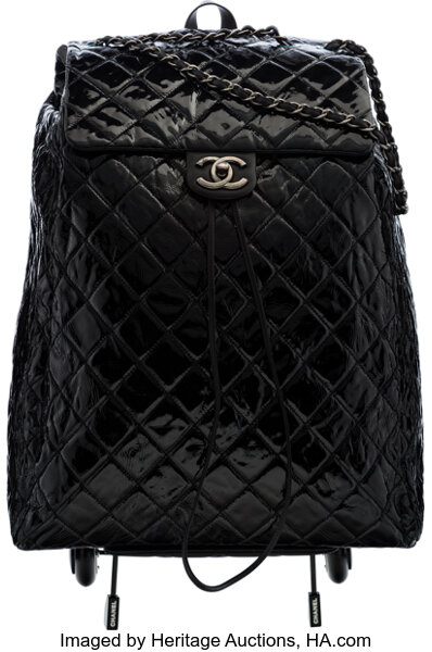 Chanel Black Quilted Distressed Patent Leather Shopping Trolley., Lot  #58112