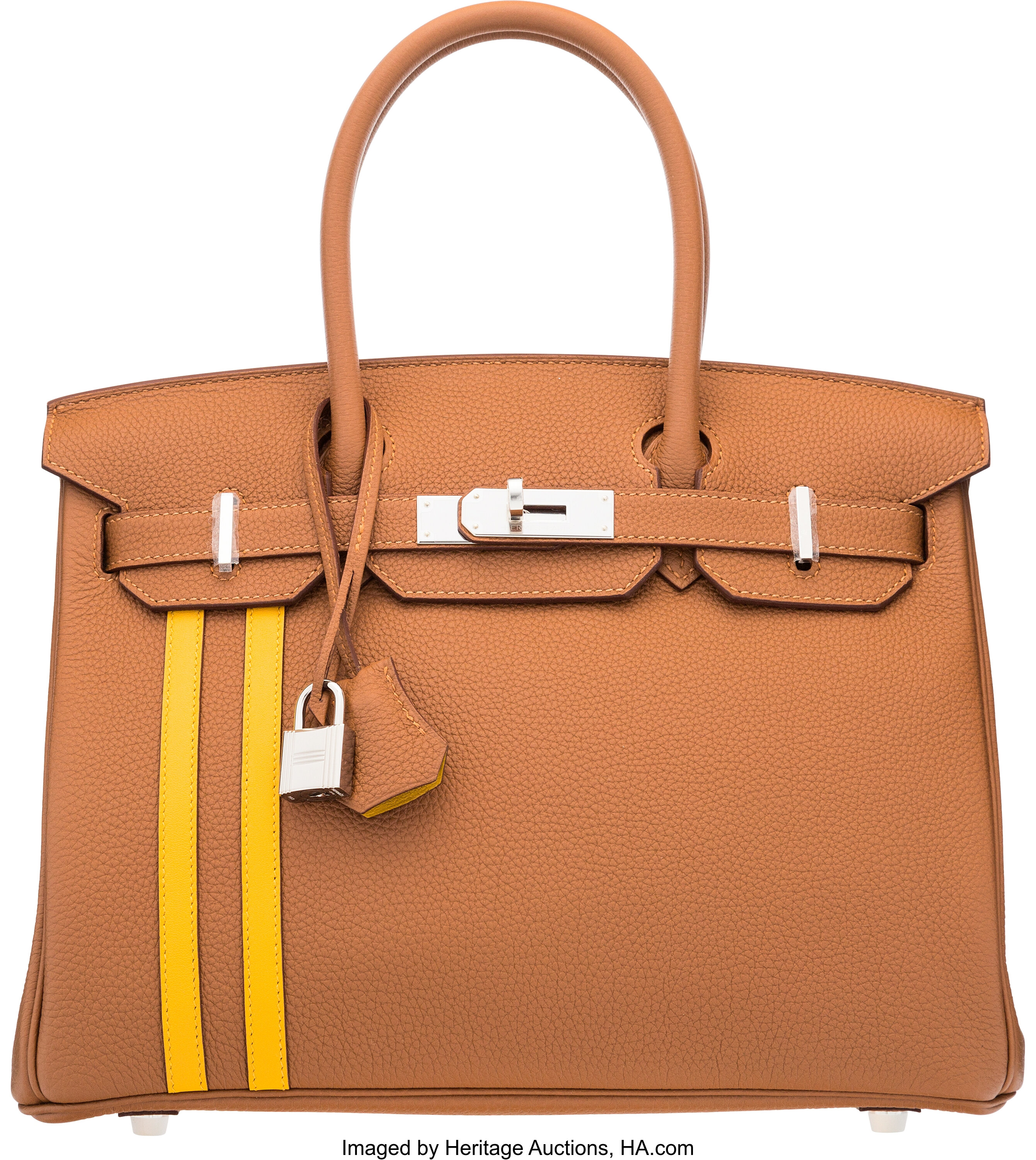 Hermès Gold/Jaune D'ambre Togo and Swift Leather Palladium Finish Officier Birkin  35 Bag Hermes