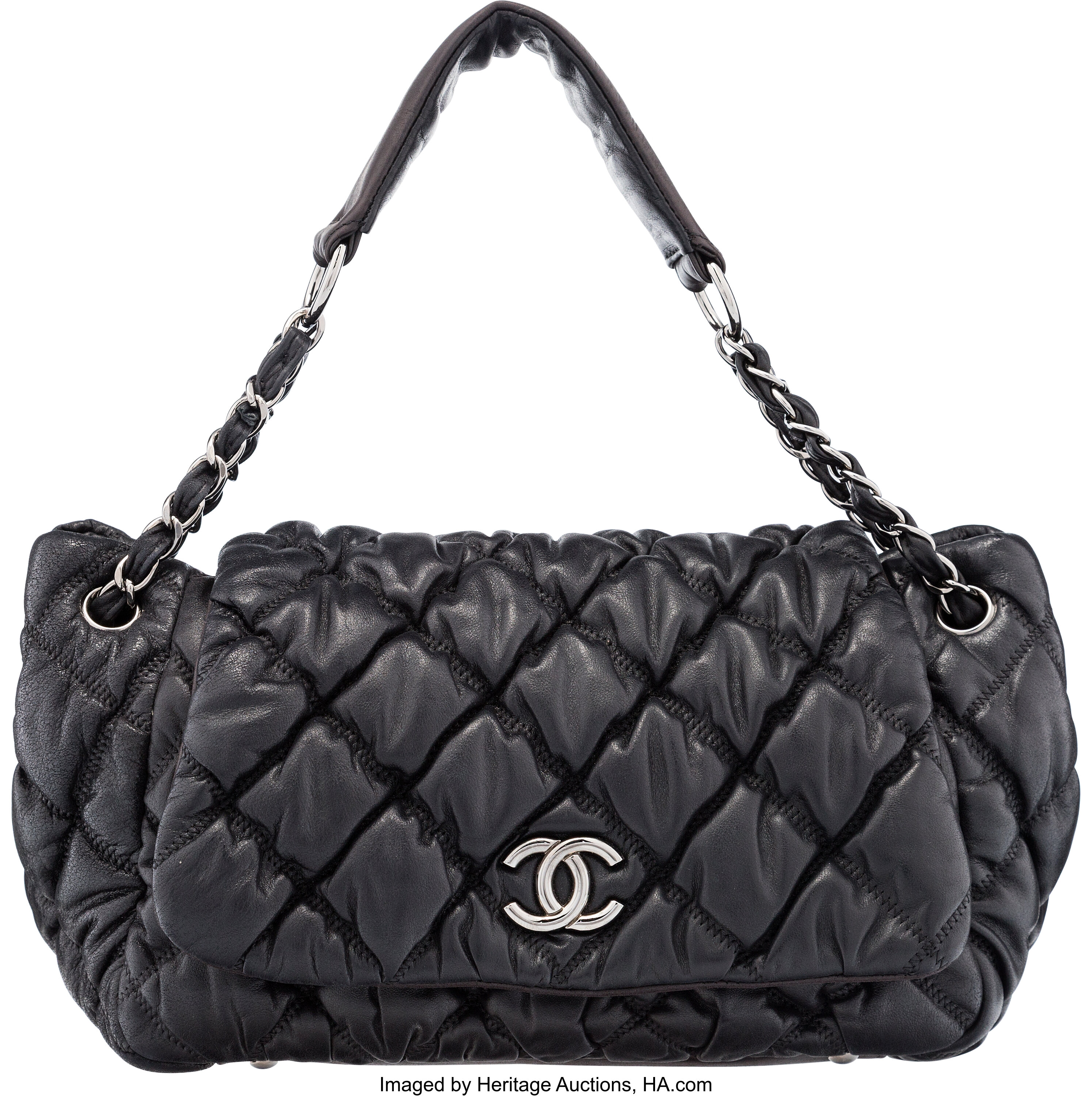 Lot 13 - A Chanel black quilted lambskin leather bag