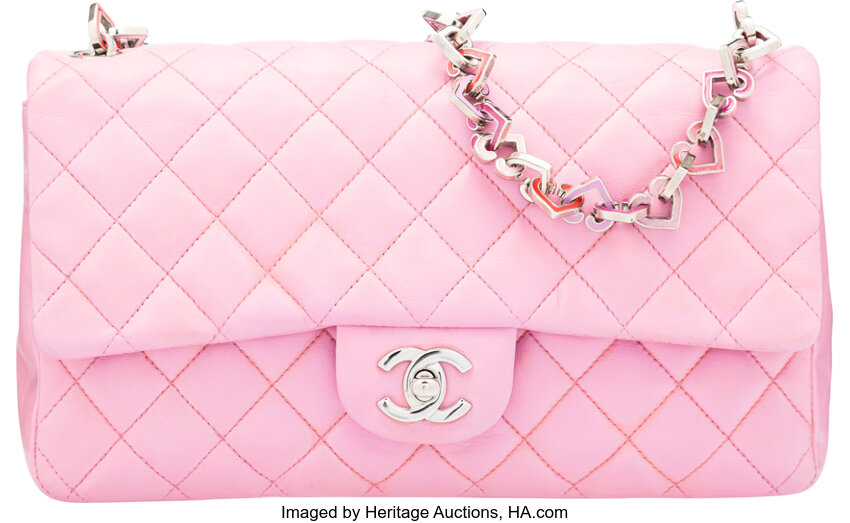 Chanel Light Pink Quilted Lambskin Leather Heart Valentine Medium