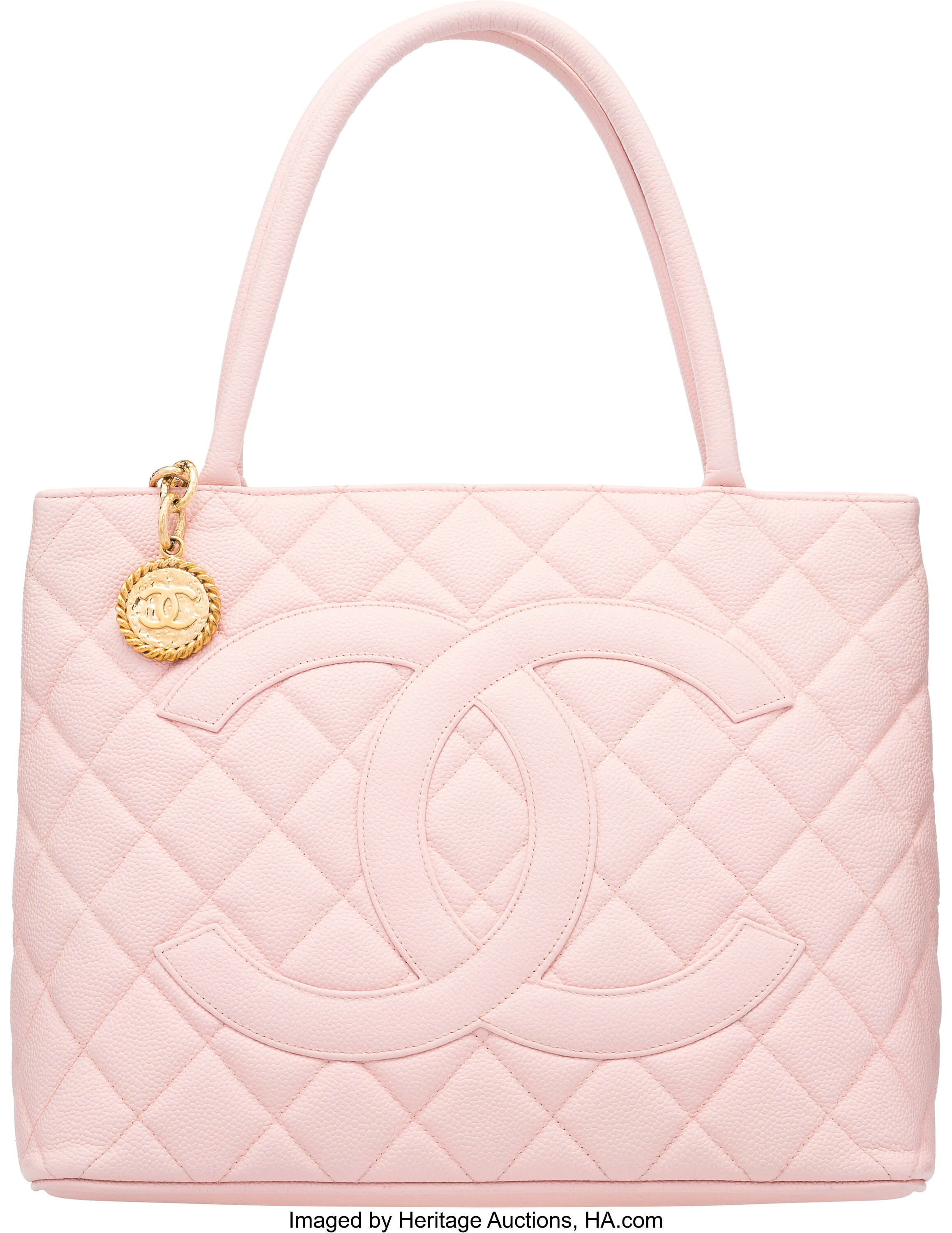 Chanel Light Pink Quilted Caviar Leather Medallion Tote Bag., Lot #58229