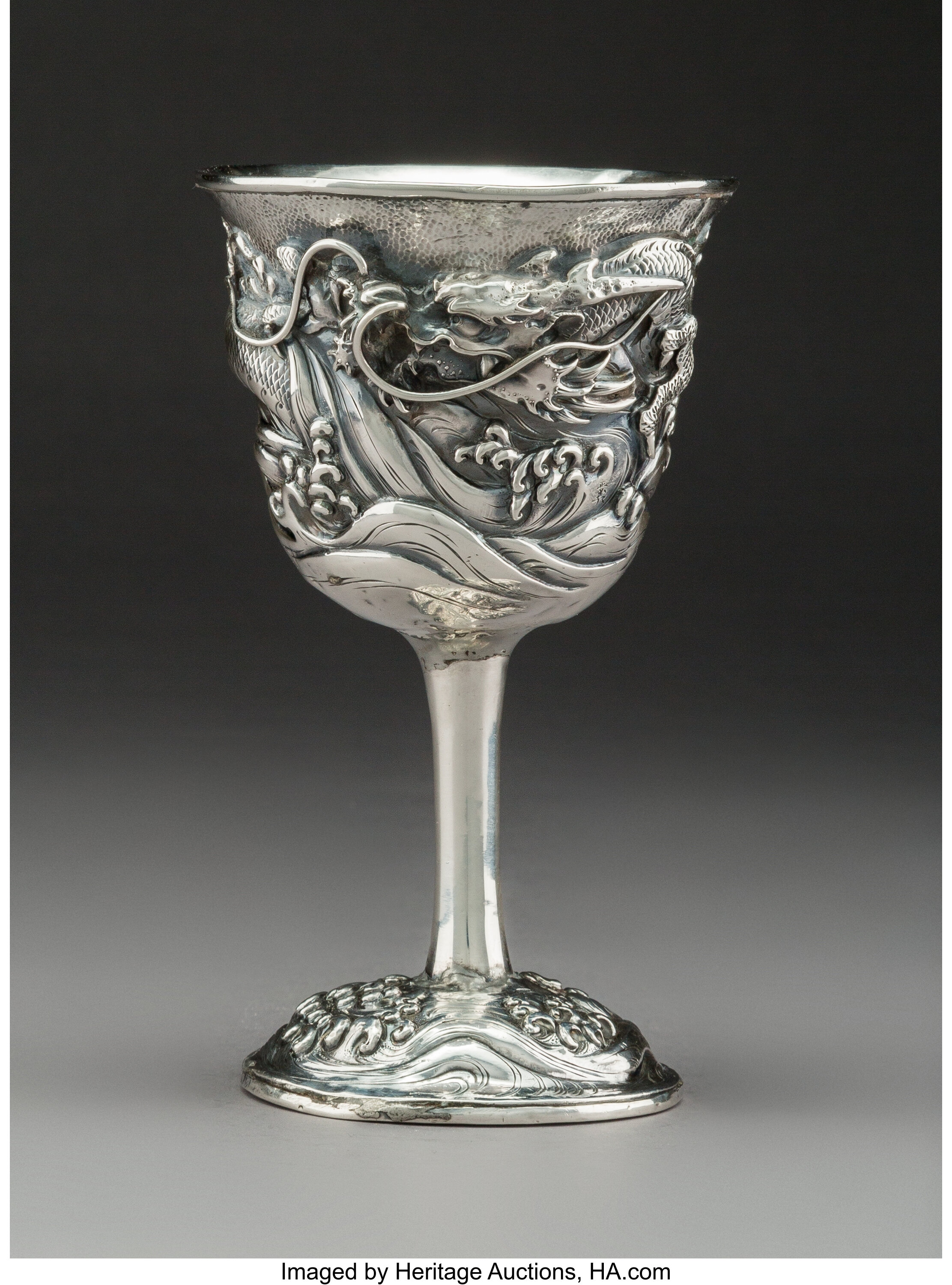 A Japanese Silver Goblet with Dragon Motif, Meiji Period