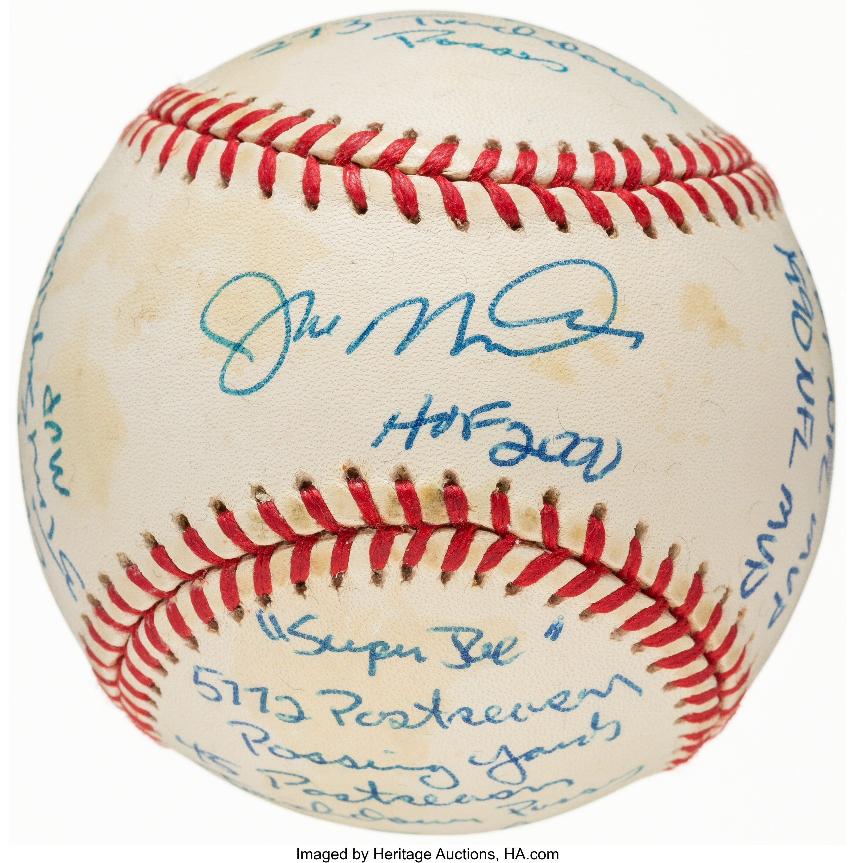 Joe Montana Single Signed Stat Baseball with 16 Inscriptions,, Lot #43180