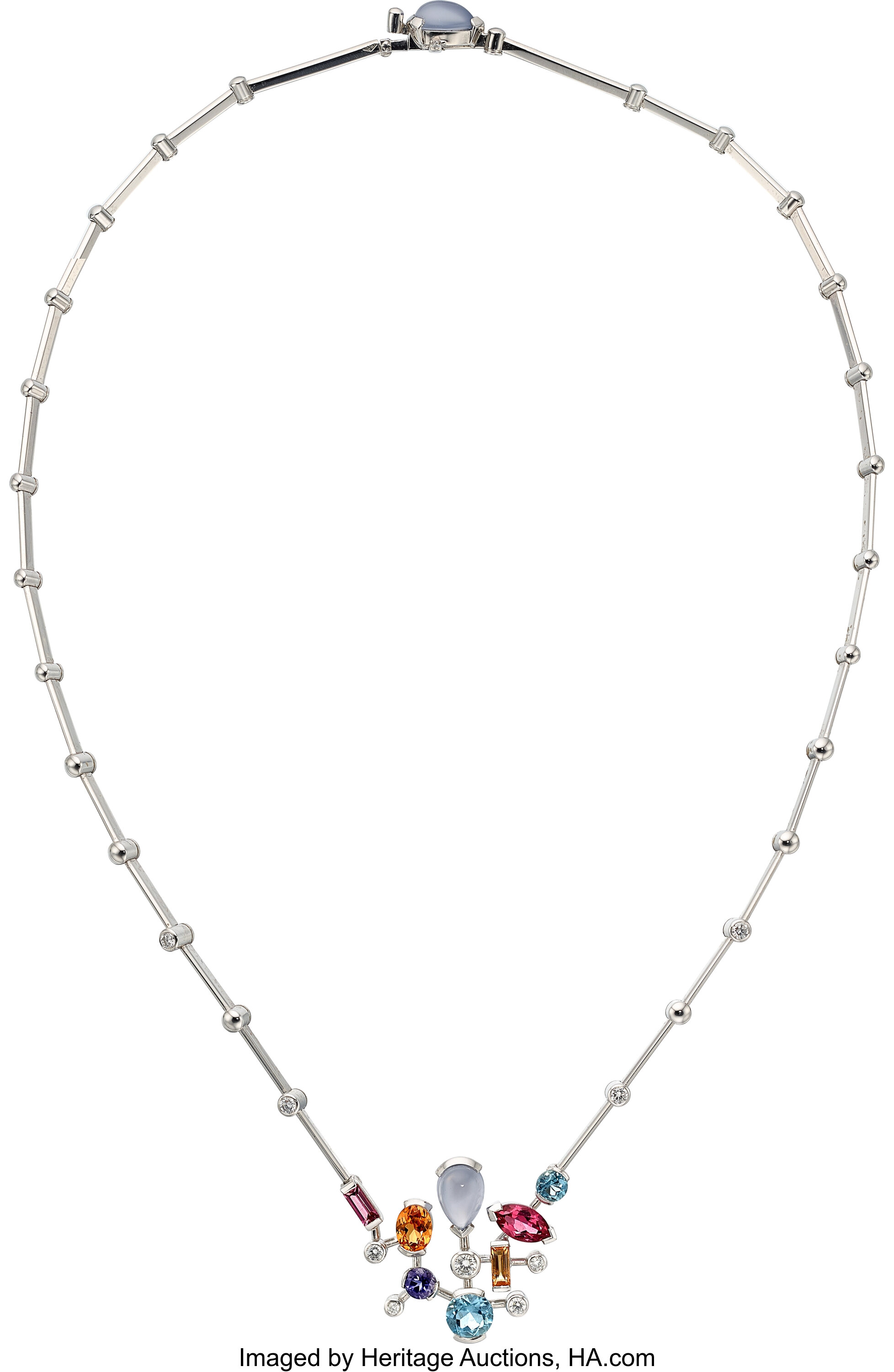 Diamond Multi Stone White Gold Necklace Cartier . Estate