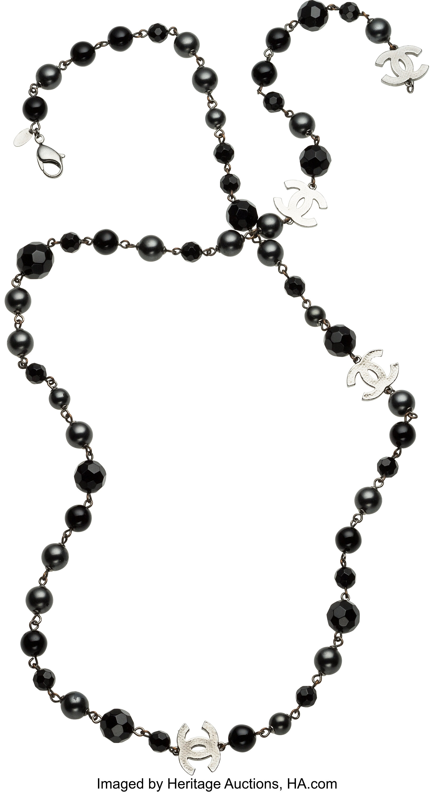 Chanel Gray Pearl & Black Bead Necklace. Condition: 2. 38