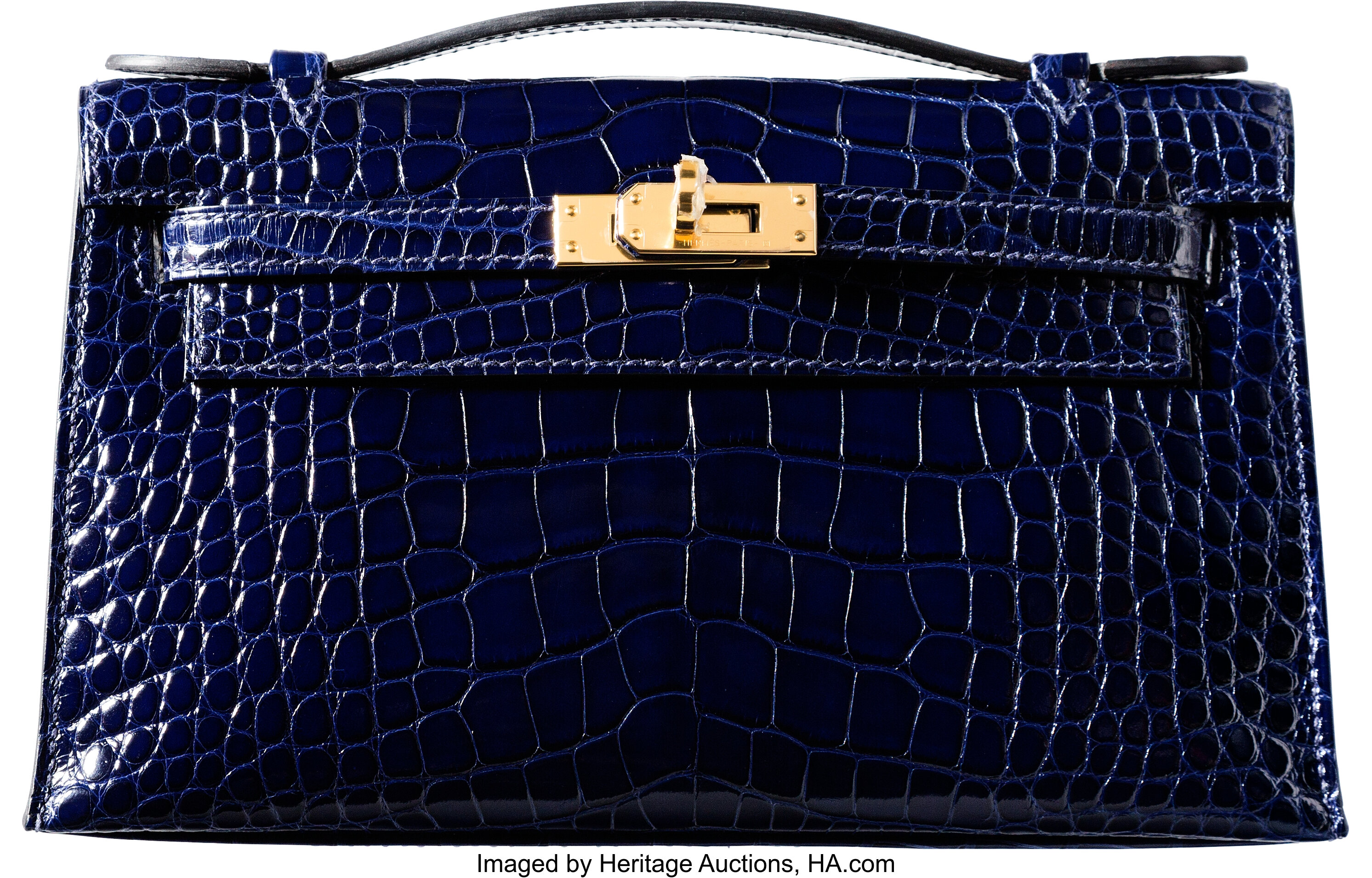 Hermes Kelly Pochette Bleu Saphir Shiny Alligator Gold Hardware