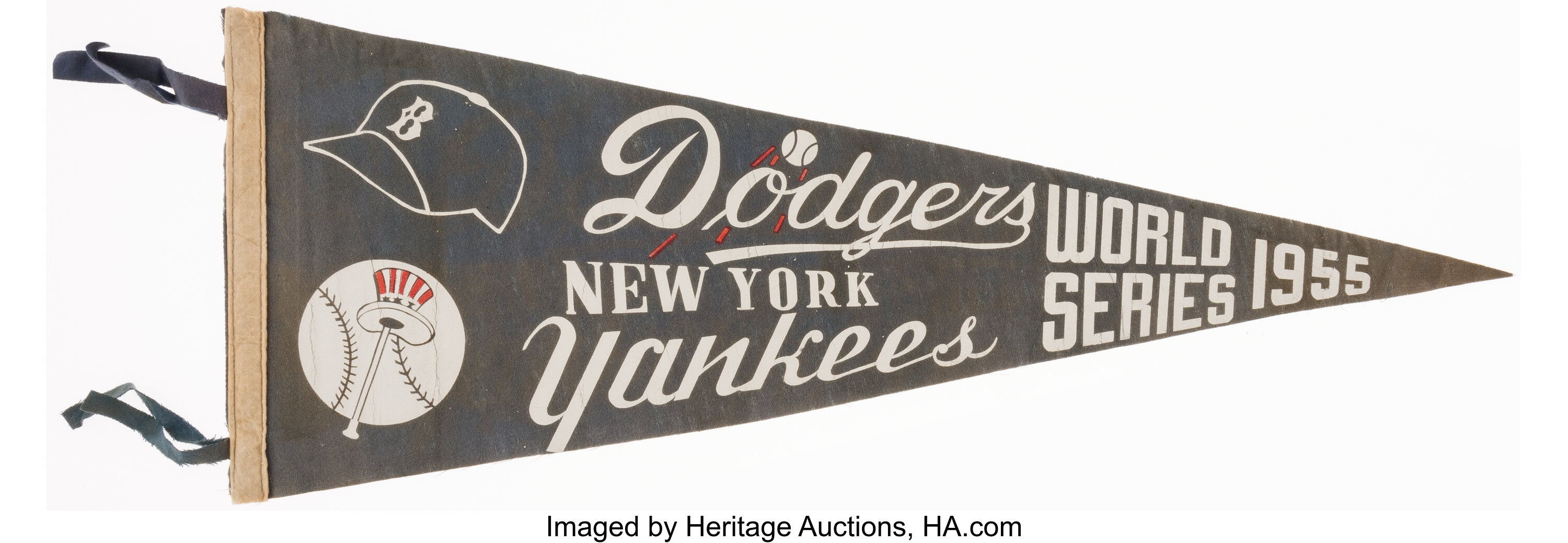 Lot Detail - 1955 BROOKLYN DODGERS/ NEW YORK YANKEES WORLD SERIES PENNANT