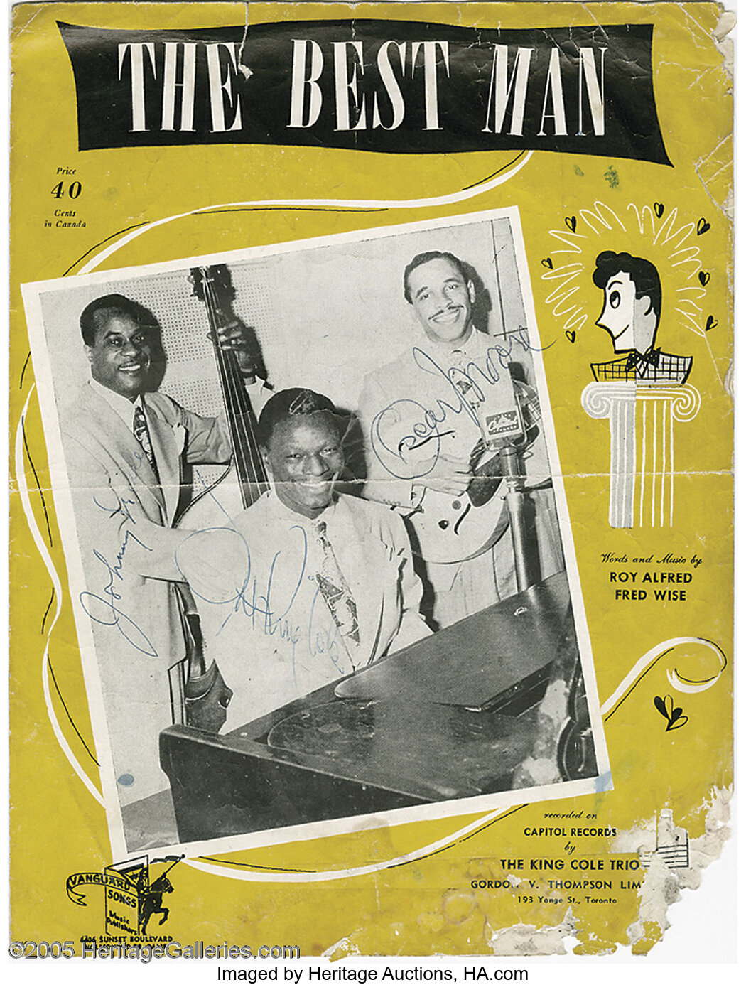 King Cole Trio Signed Sheet Music. For the song 
