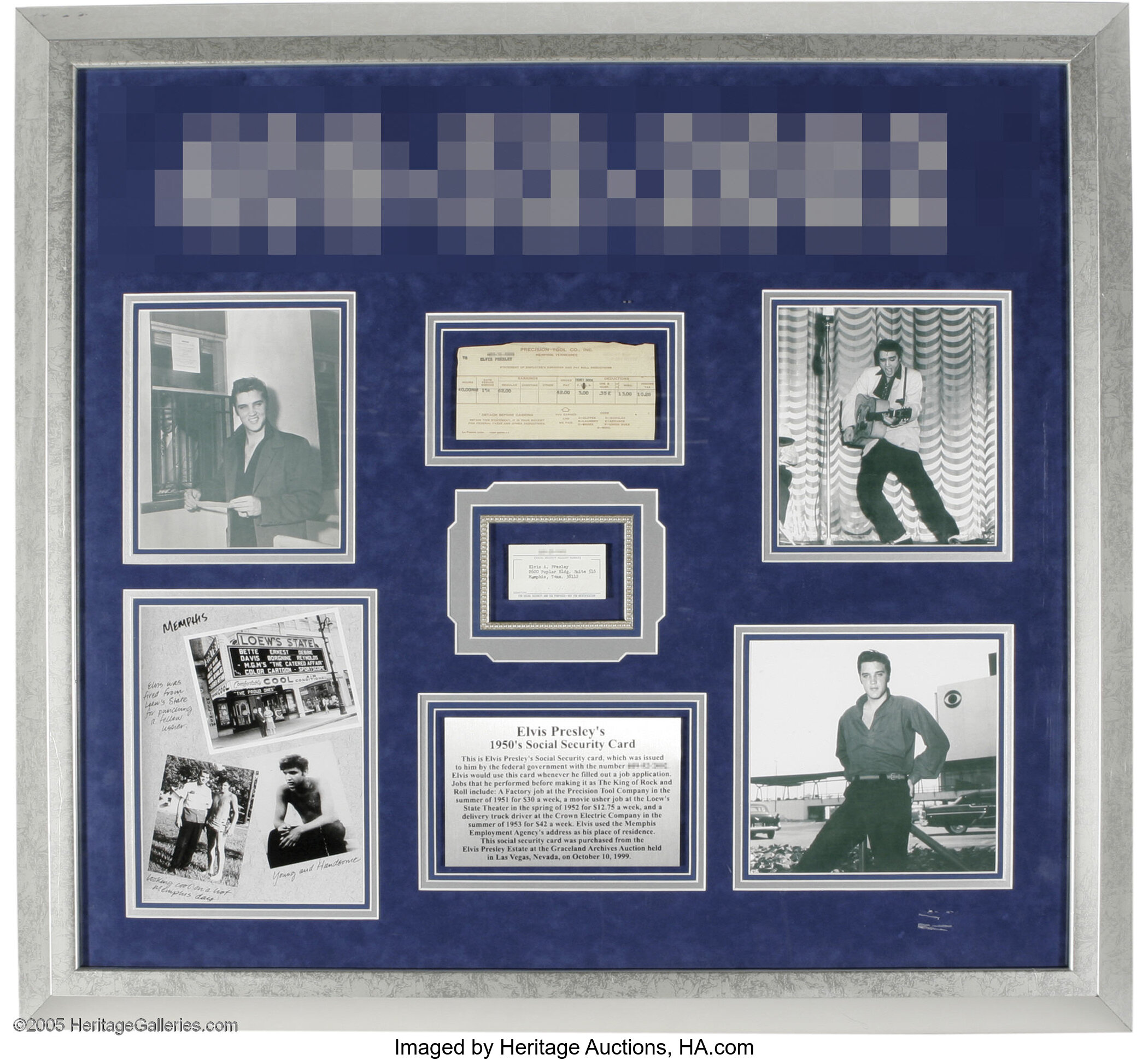 Elvis' Framed Social Security Card. Offered Is Elvis Presley's 