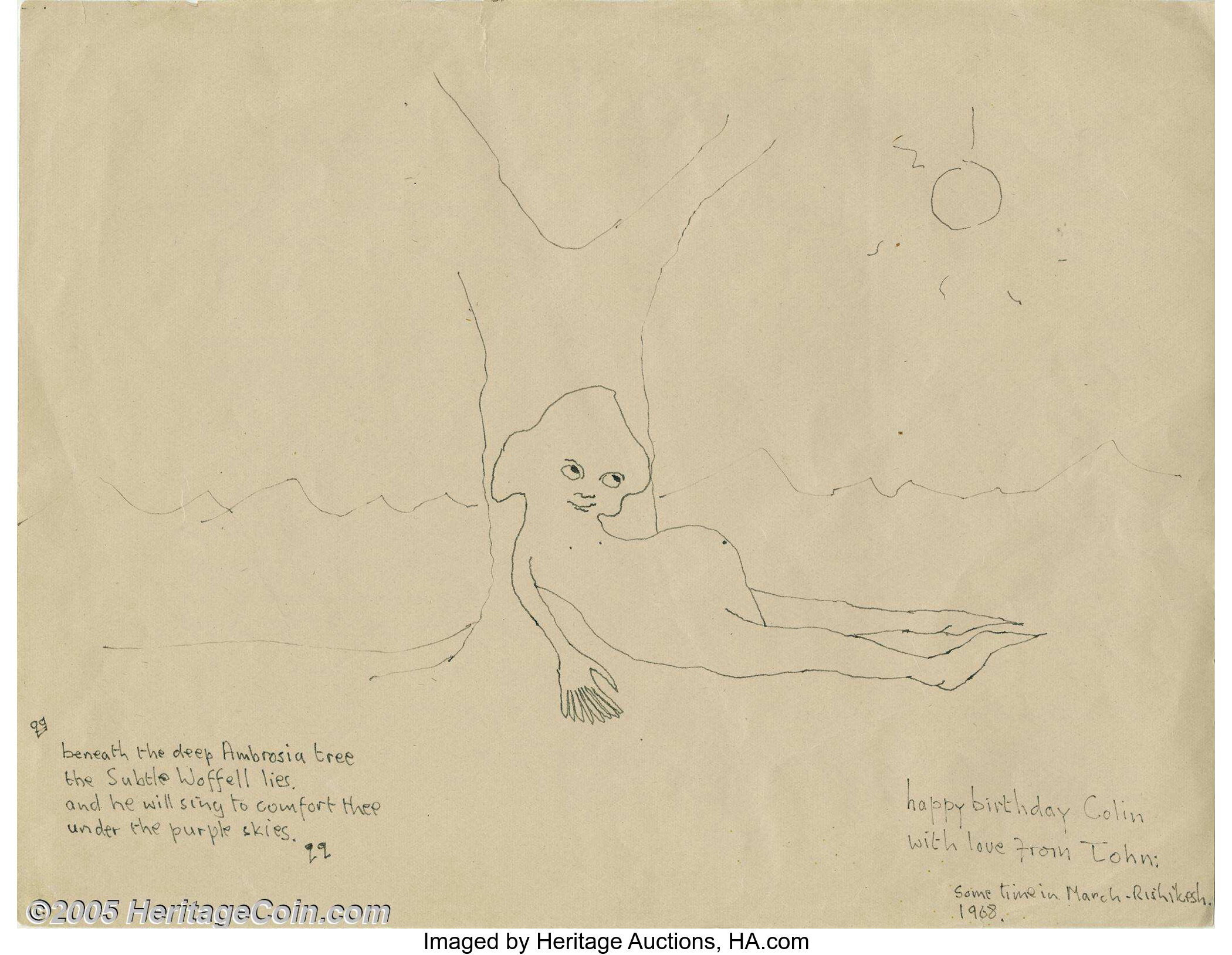 John Lennon Drawing And Lyrics To Unpublished Song The Beatles And Lot Heritage Auctions