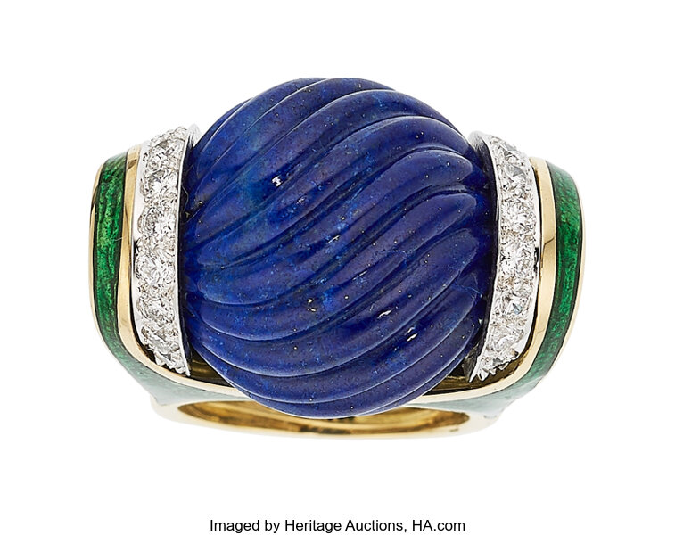 Diamond, Lapis Lazuli, Enamel, Platinum, Gold Ring, David Webb