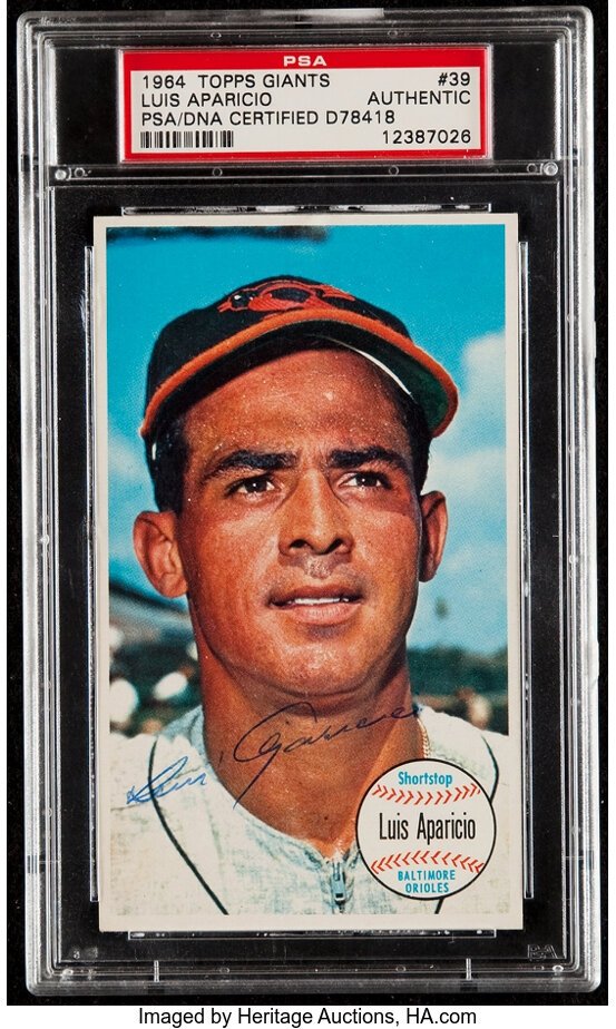 Luis Aparicio Signed 1964 Topps Giants #39 Card Orioles