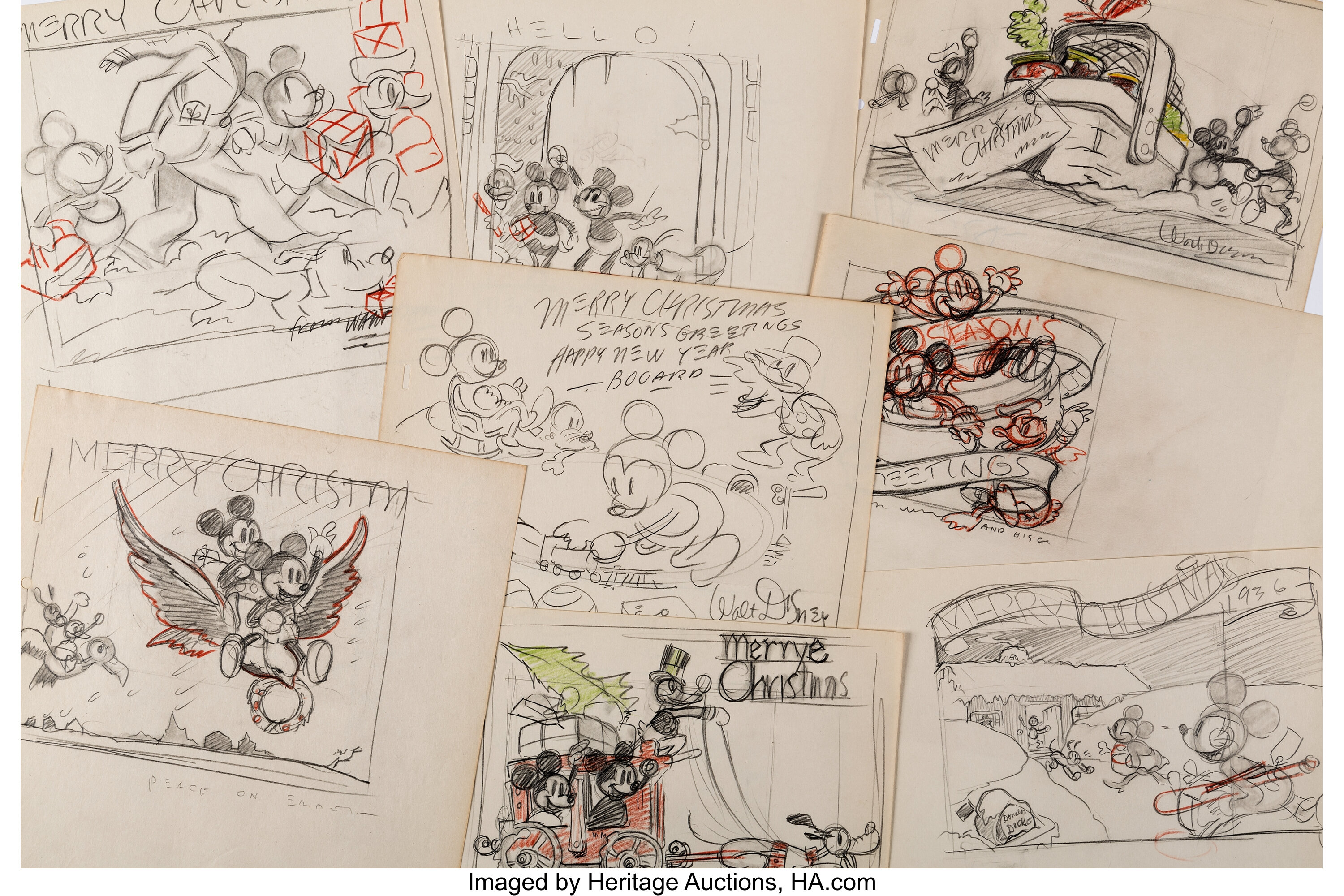 Mickey Mouse Disney Studio Christmas Card Concept Drawings