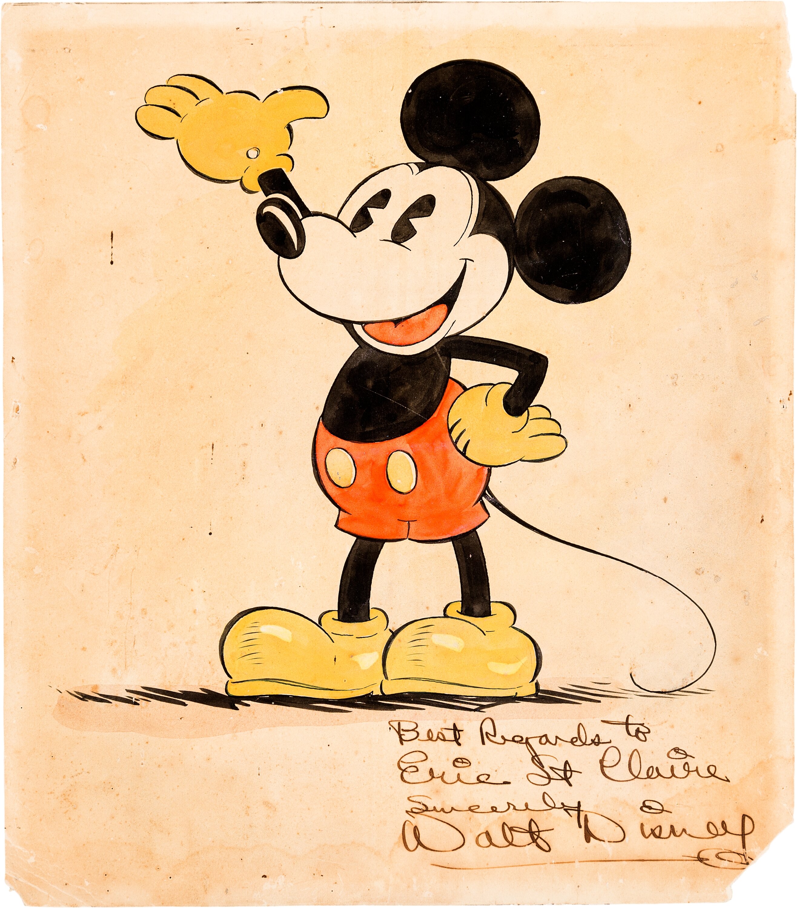 Mickey Mouse Early Publicity Artwork Signed by Walt Disney (Walt, Lot  #95020
