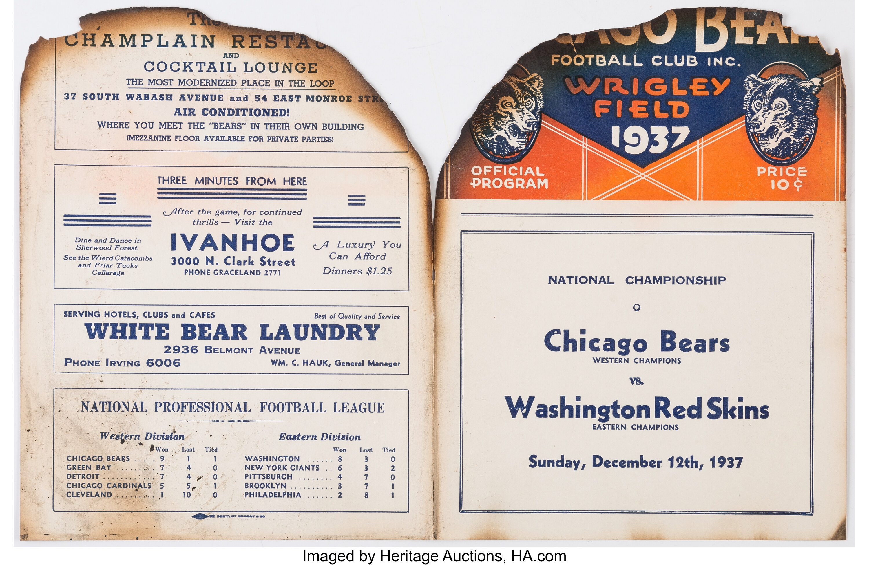 Lot Detail - 1937 NFL CHAMPIONSHIP GAME PROGRAM (CHICAGO BEARS VS  WASHINGTON REDSKINS)