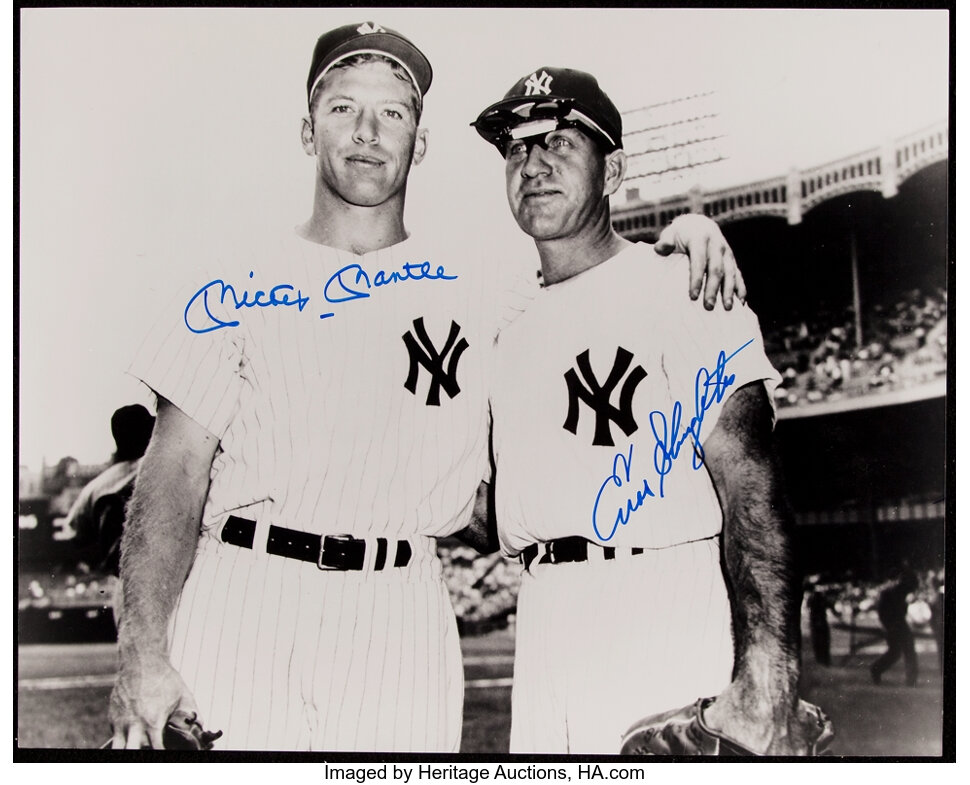 Mantle & Slaughter Dual-Signed Oversized Photograph.... Baseball | Lot ...