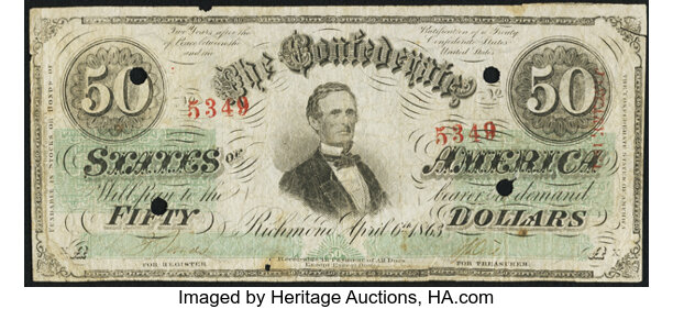 T57 50 1863 Pf 6 Cr 411 Very Good Confederate Notes 1863 - confederate notes 1863 issues t57 50 1863 pf 6 cr 411 very