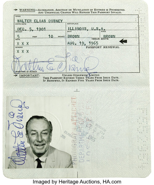 Walt Disney Passport. Disney autographs are rare and hugely | Lot